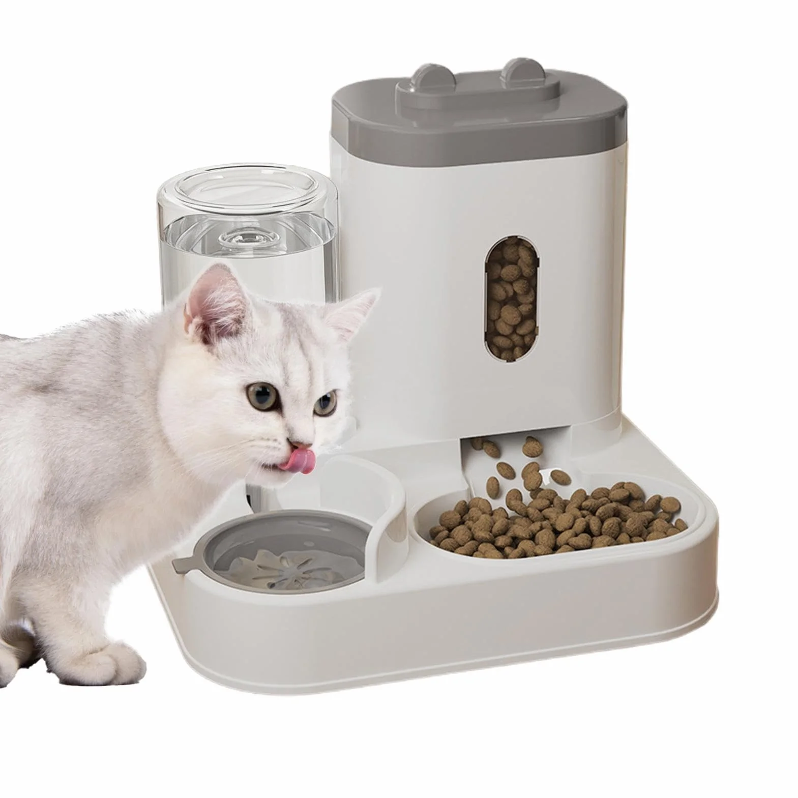 Comederos Automático para Gatos - Dispensador De Agua Y Comida para Mascotas 2 En 1 | Dispensador Inteligente De Comida para Gatos Automático para Interiores para Perros Y Gato Pequeños (Gris)
