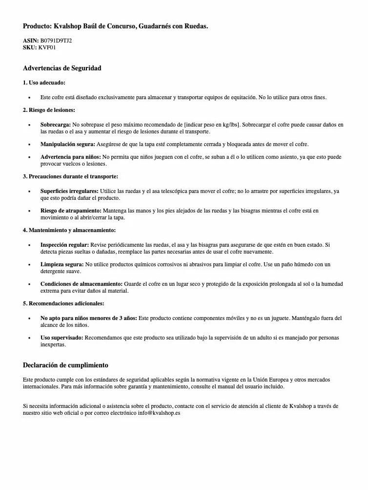 Baúl de Concurso, Guadarnés con Ruedas.