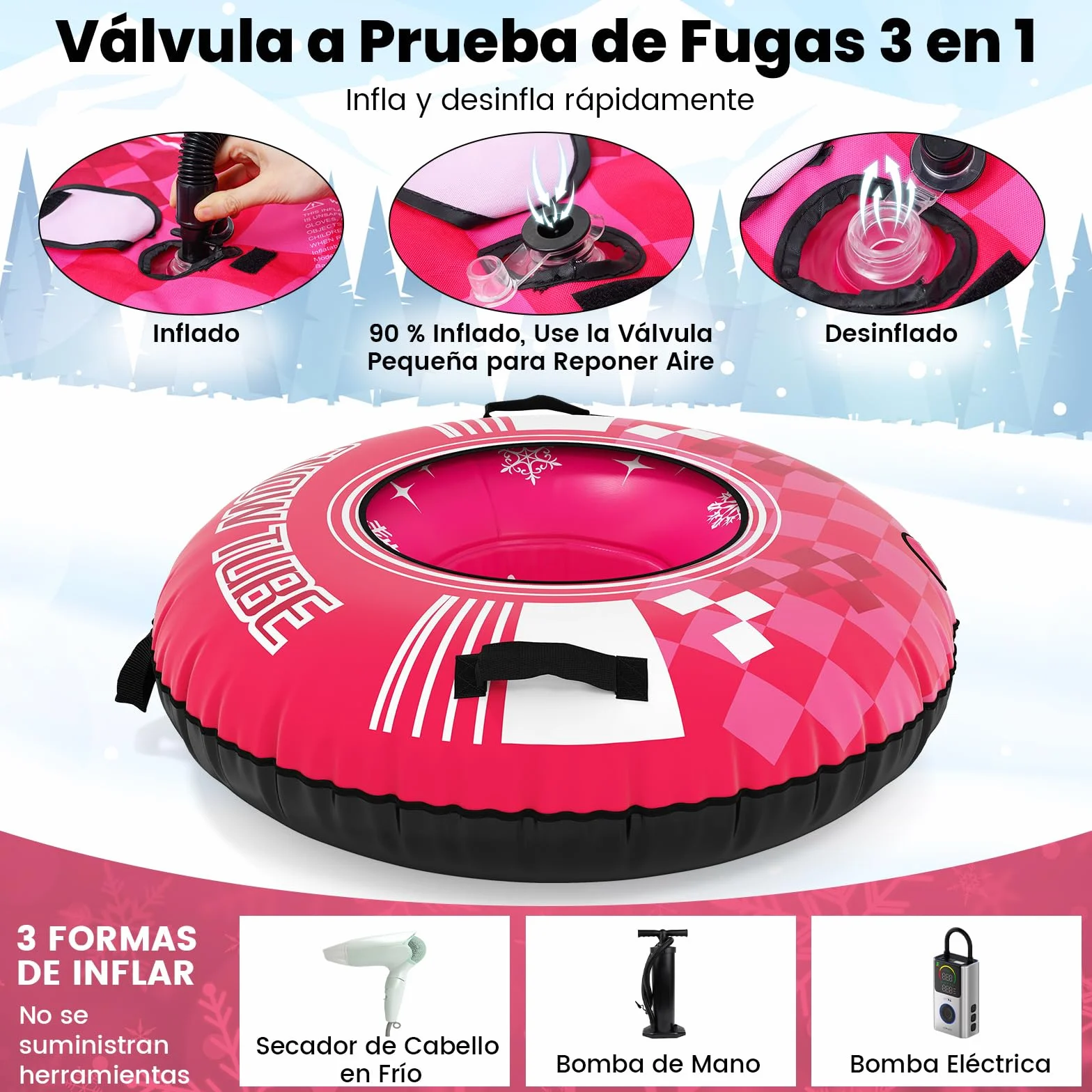 COSTWAY Trineo de Nieve Inflable 107 cm con Correa de Remolque Desmontable