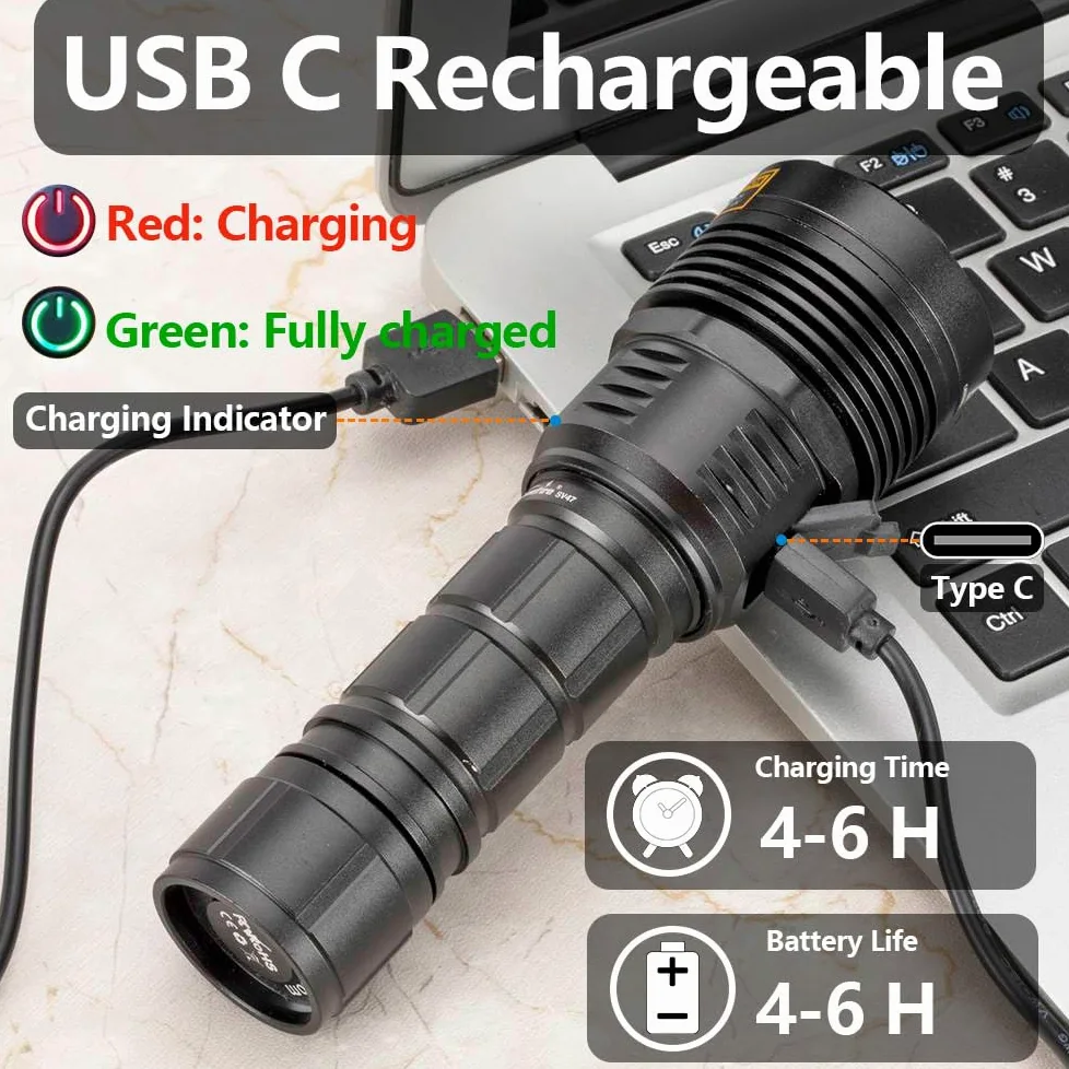 ALONEFIRE SV47 - Linterna UV de 12 W y 365 nm recargable USB C de largo alcance, detector de orina de mascotas para curado de resina, pesca, escorpión, minerales, chinches, fugas con gafas protectoras