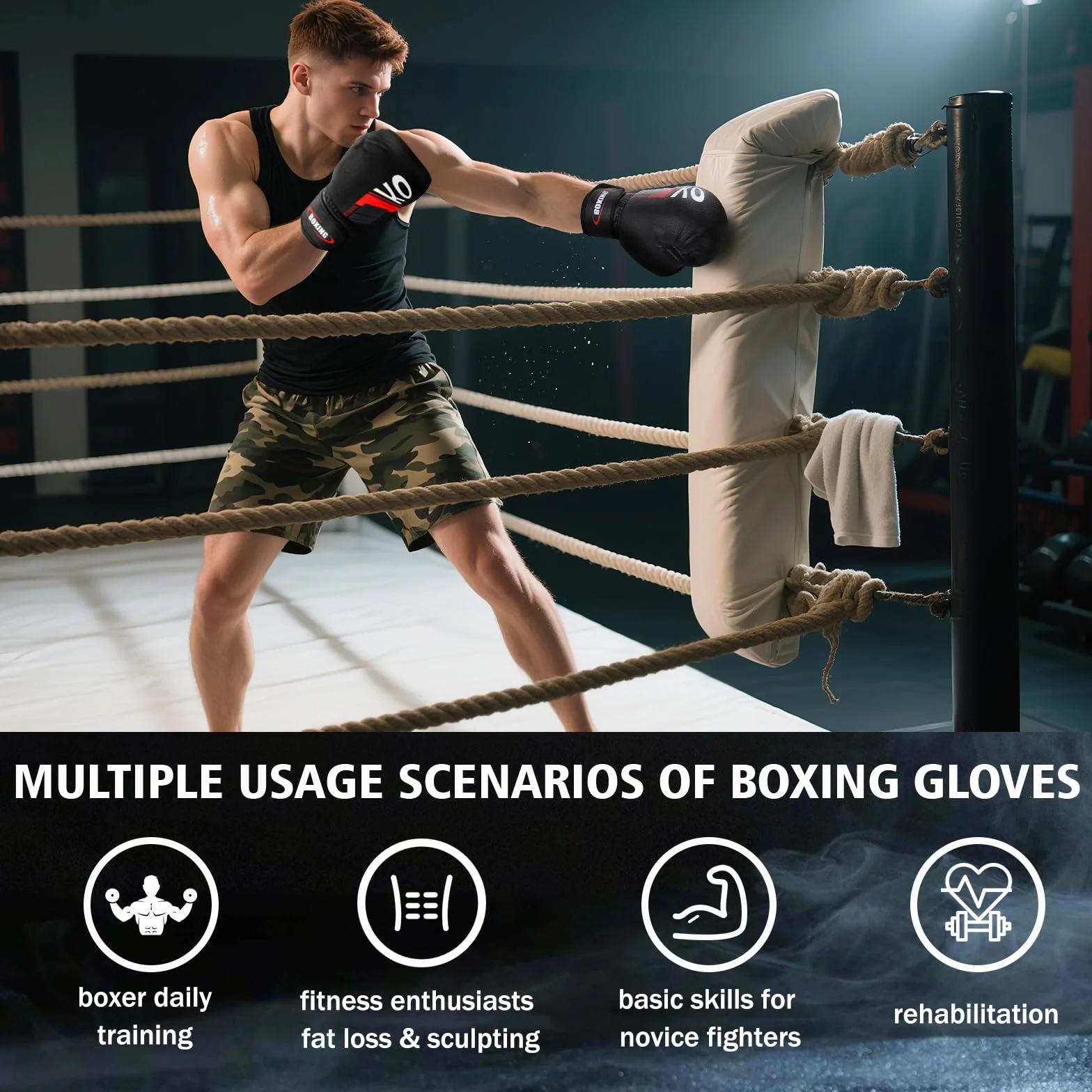 Guantes de Boxeo 14oz con Palma Ventilada para Kickboxing Muay Thai Entrenamiento Hombres Mujeres