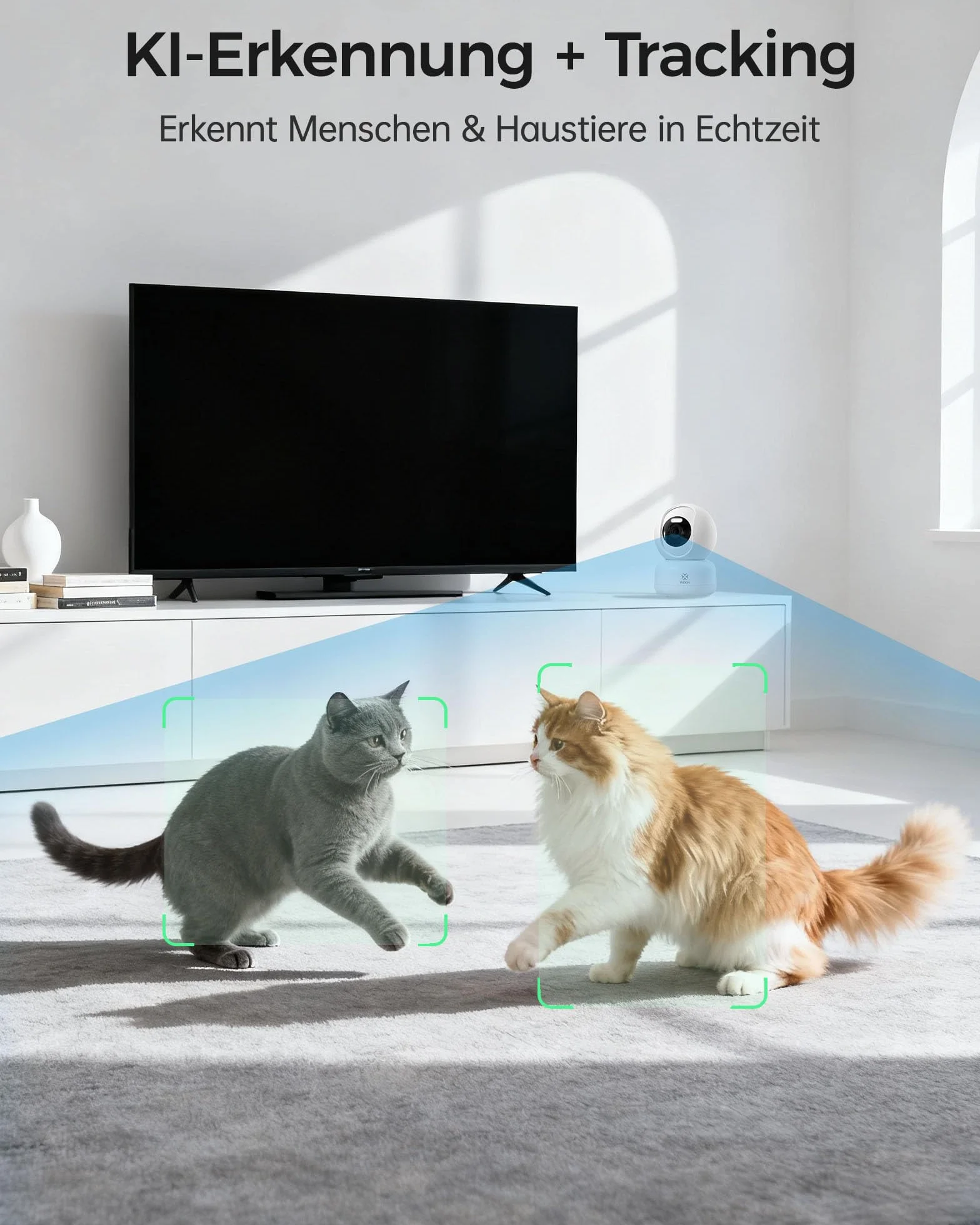 Woox Cámara de seguridad para interiores, 2K, Wi-Fi de 360°, cámara interior para perros con visión nocturna en color, reconocimiento de gritos personal/bebé, seguimiento de automóviles, audio