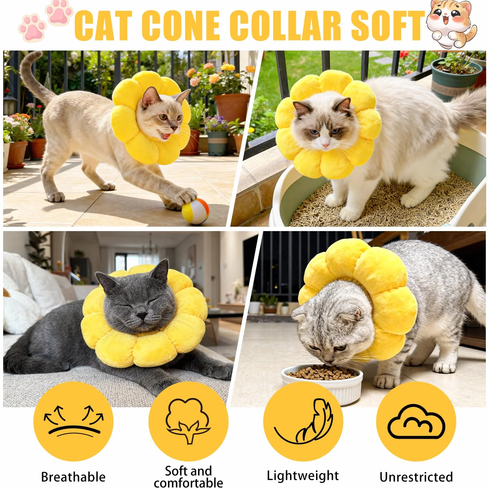QKURT Collar de Recuperación para Gato, Collar Ajustable para Gatos Después de La Cirugía, Evitar Picaduras de y Arañazos Lesiones y Lamido, Forma de Flor