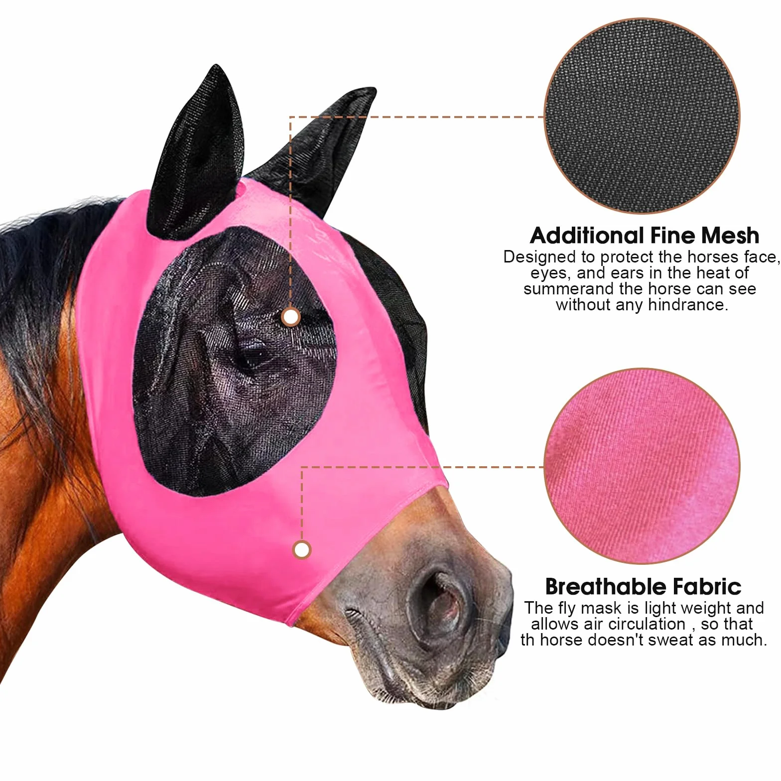 Máscara de mosca para caballos, cabestro con protección UV, gorro transpirable, shetty con orejas