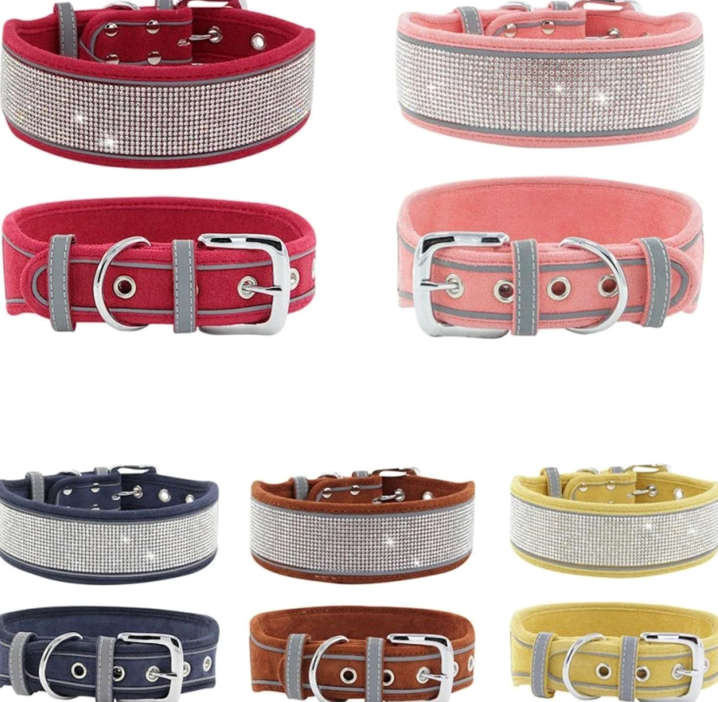 Collar de Lujo con Diamantes de imitación, Suave, Ajustable, Personalizado, Reflectante, Ancho y Brillante, for Perros pequeños y medianos. ，Collar de Perro(Brown,L)