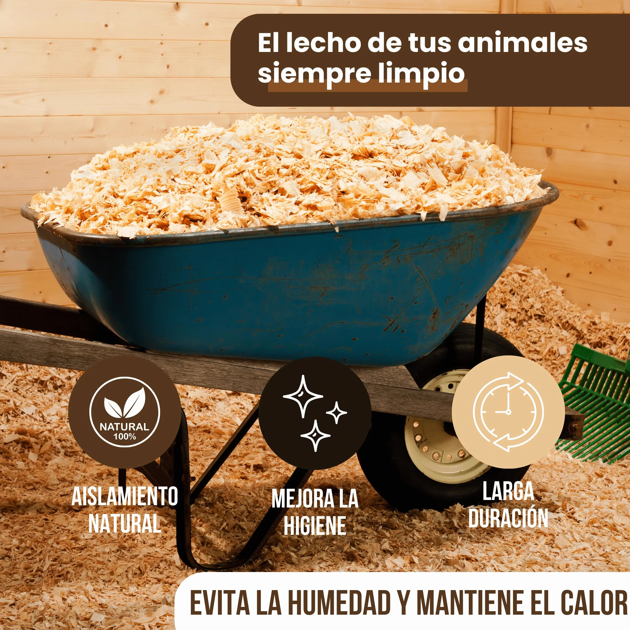 Virutas de Madera para Mascotas, Gallinas, Aves de Corral y Otras Mascotas 100L ~ 15 Kg - para Aves, Conejos, Caballos - 100% Natural - Absorbente Evita Parásitos - Sustituto Serrín de Mascotas