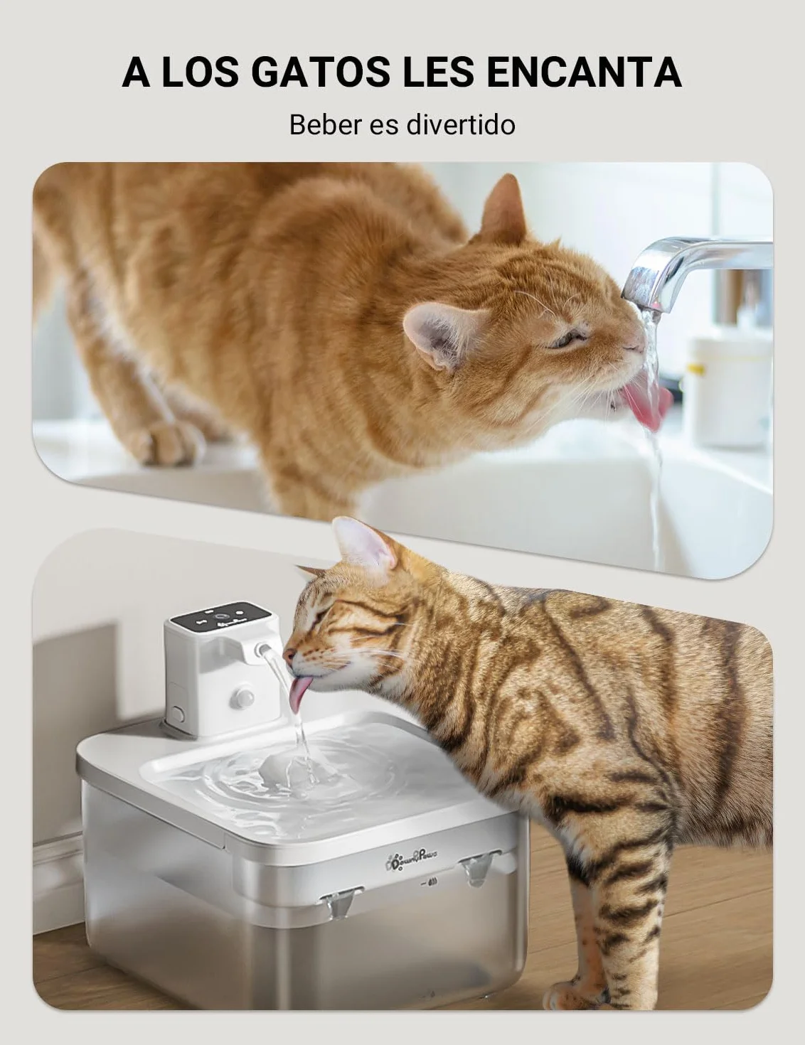 DownyPaws Fuente para Gatos Sin Cable, 2.5L Bebedero Gato con Sensor de Movimiento, Fuente Agua Gato Inalámbrica, Batería Recargable 4000mAh, Bomba de Agua Silenciosa, Blanco