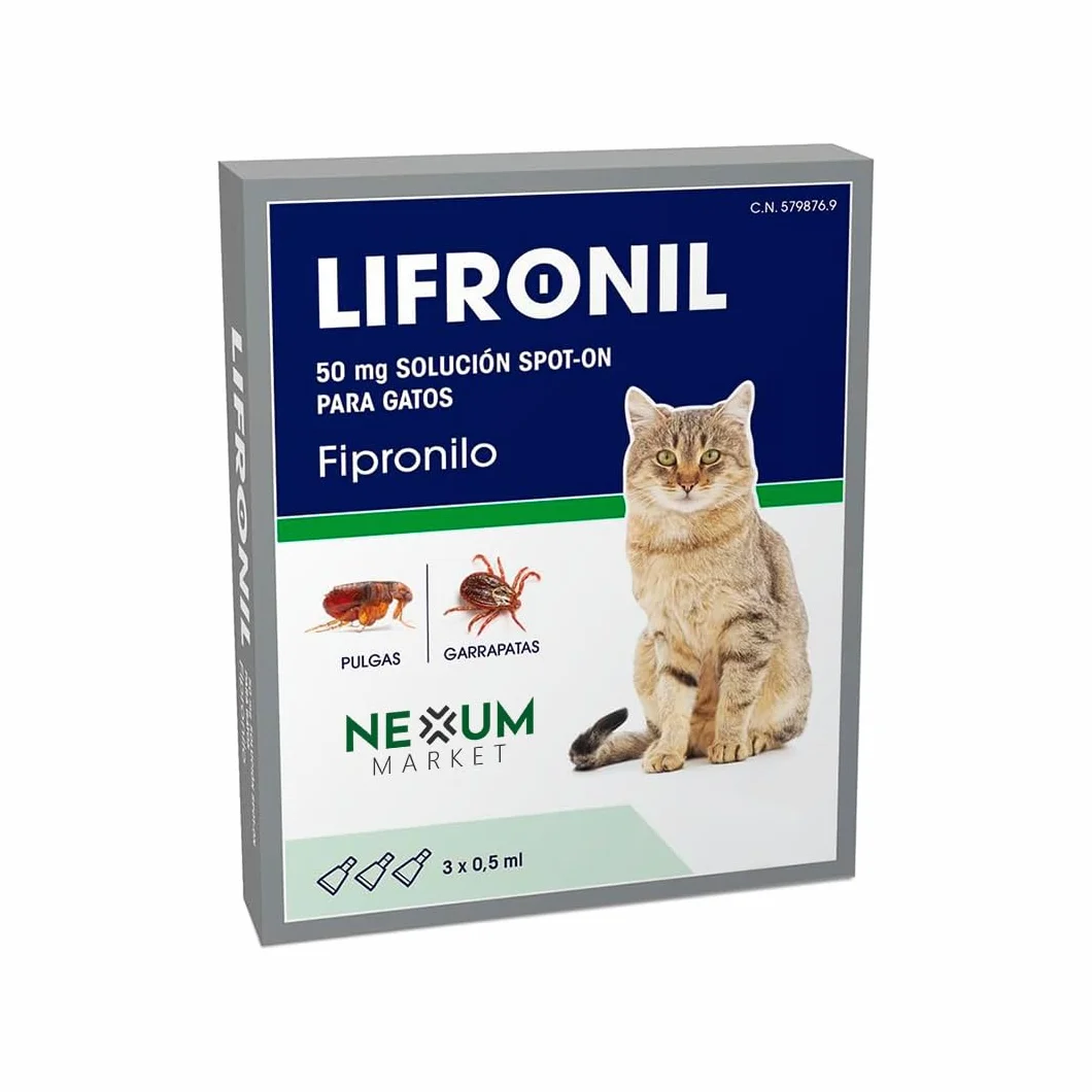 Pipetas Gatos LIFRONIL x3 Pipetas contra Pulgas y Garrapatas | Apto para Todo Tipo de Gatos a Partir de 2 Meses y más de 1 kg de Peso | Protección hasta 5 Semanas | Nexum Market (Pack de 1 Unidad)