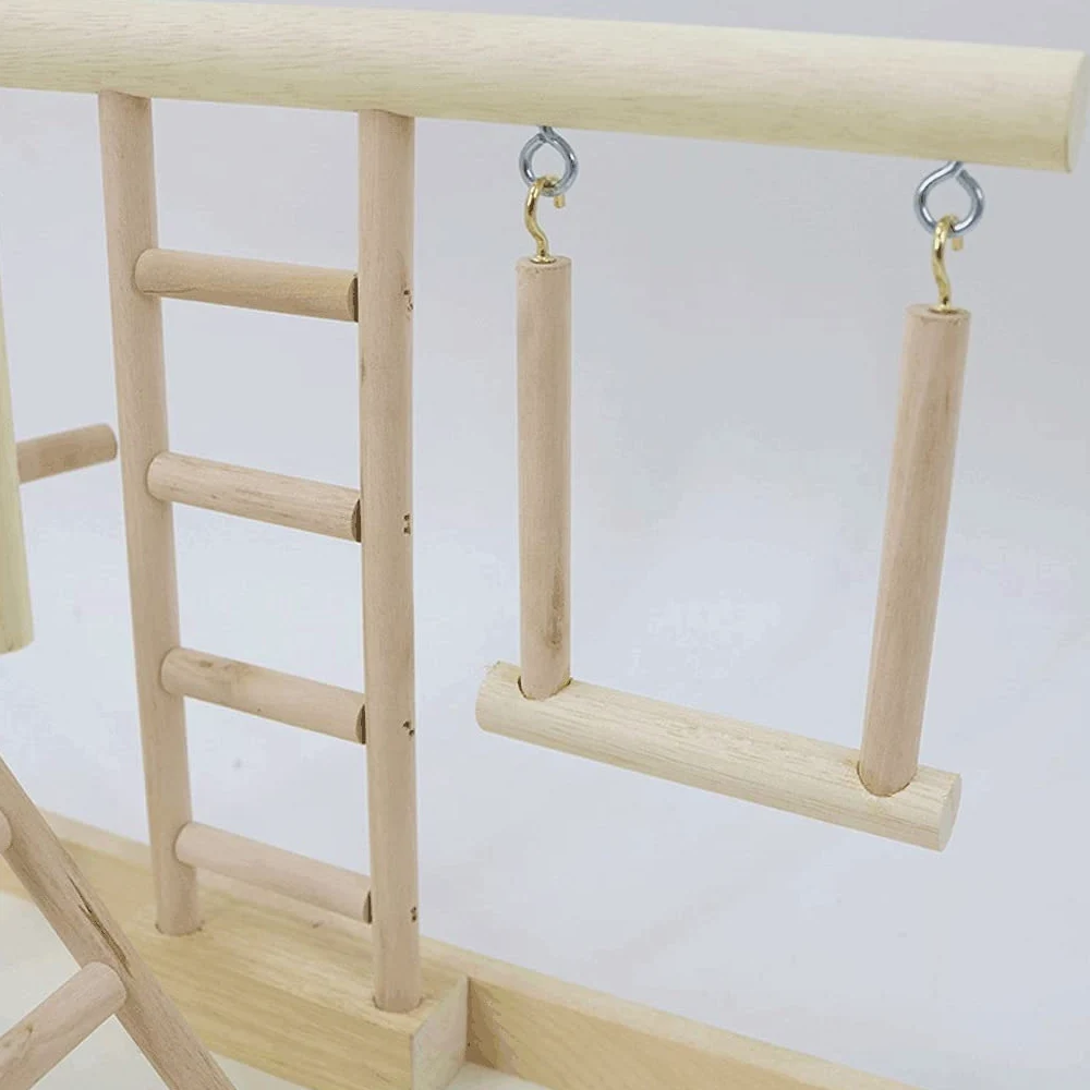 ZUMAHA Seguridad Interesante Soporte de Escalera para Columpio de Loro, Juguetes de Madera para pájaros, Parque Infantil para pájaros, Gimnasio con Columpio de Escalera, Jaula para pájaros Sólido