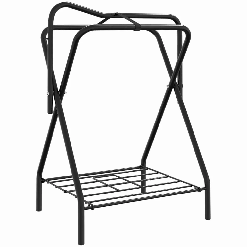 vidaXL Soporte de Montura Plegable de pie Independiente Hierro Negro, Soporte para Silla de Montar, Soporte para Montura, Soporte para Silla de Montar portátil