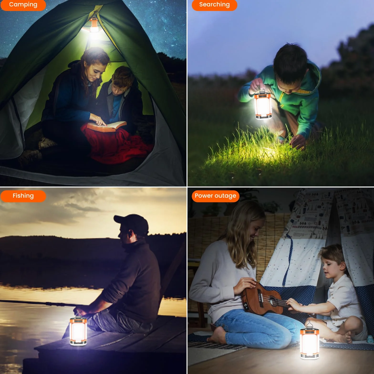 Linterna Camping LED Recargable 60 LED 25H 5 Modos Regulable 15%-100% Lámpara Camping