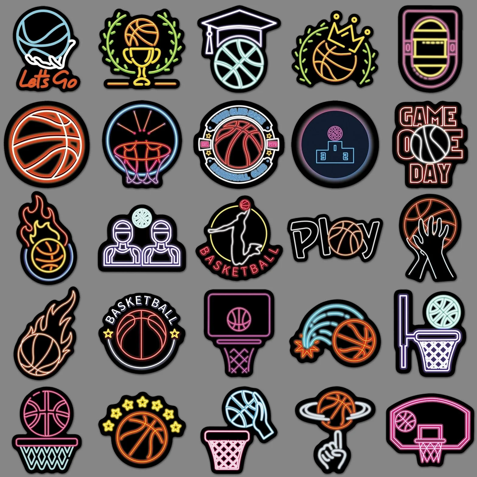 Pegatinas de baloncesto de neón 50 unidades juego vinilo para coche moto bicicleta monopatín snowboard equipaje portátil