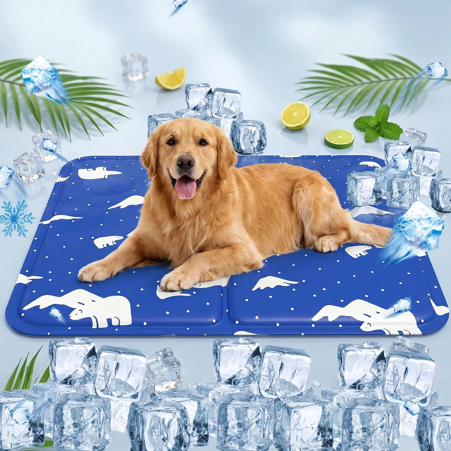 Alfombra Refrescante para Perro Gato,Mascotas Alfombrilla Autoenfriante,Camas refrescante para Mascotas,Prueba de Arañazos/Impermeable/Antideslizante,para en Verano,50x60cm, L, Azul