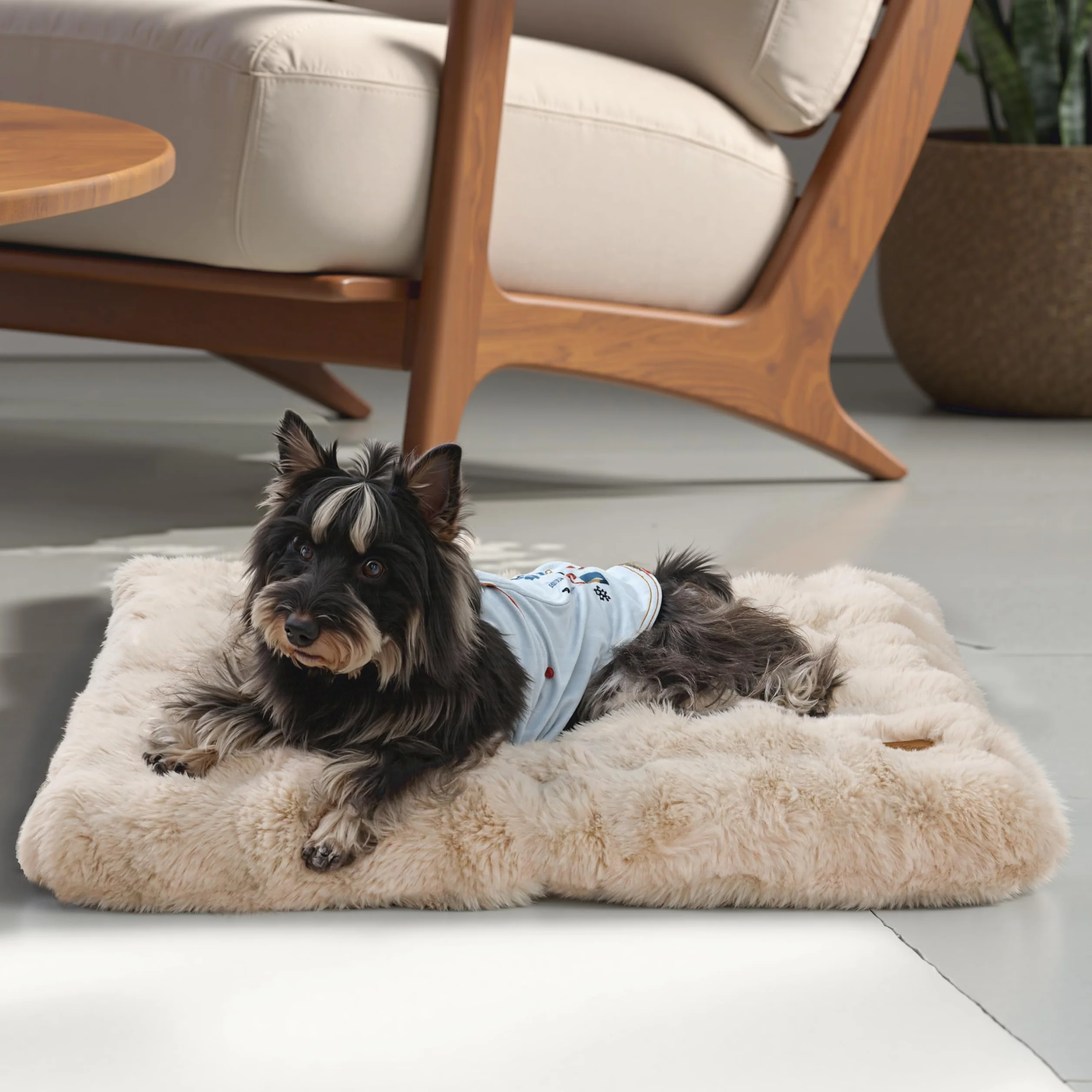 BingoPaw Cama para Perros Medianos 76x51x10cm, Cama Perro Lavable Colchón para Perro Impermeable Funda Peluda Removible y Base Antideslizante para Perros Medianos, Beige
