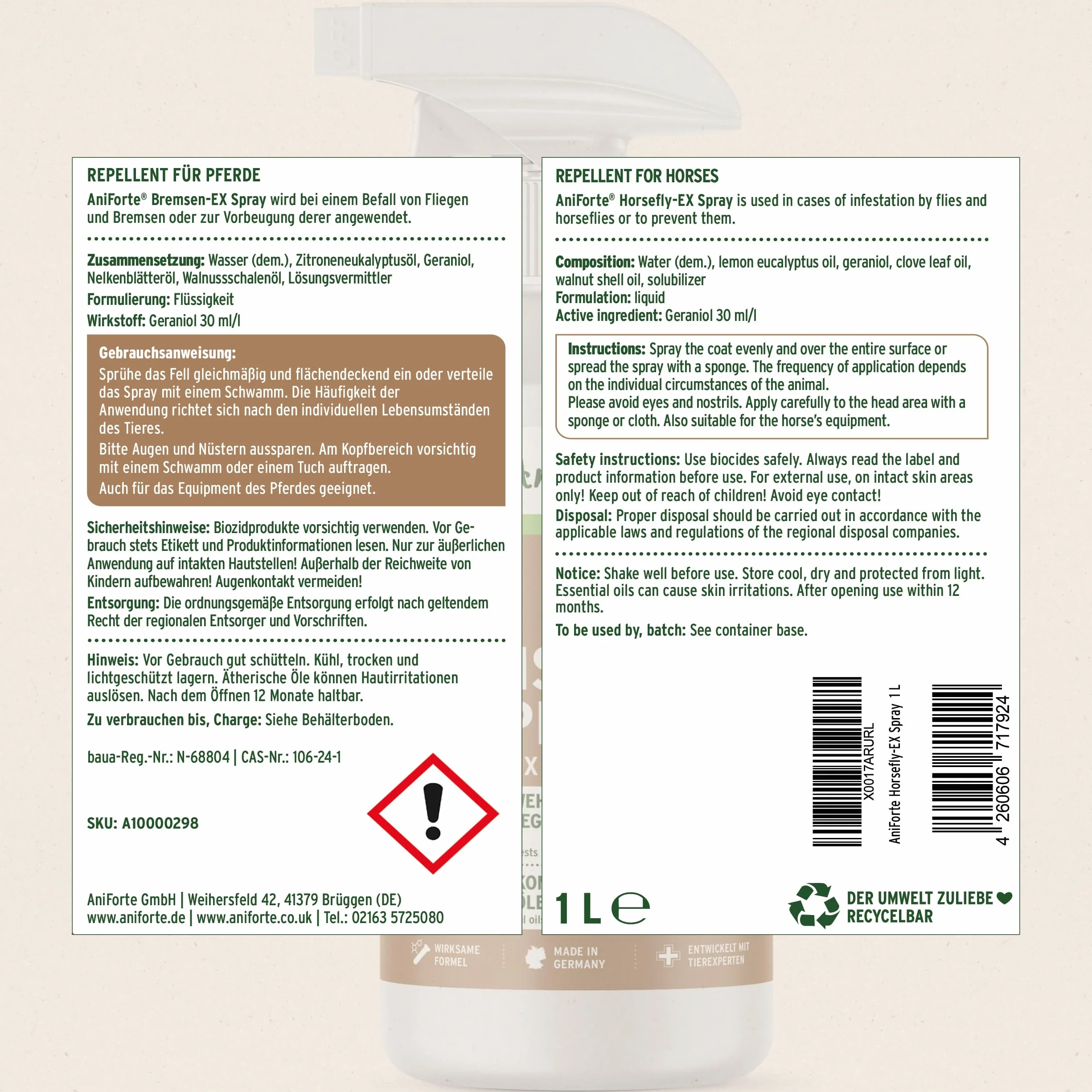 AniForte Spray contra tábanos para caballos 1L - Repelente eficaz de larga duración