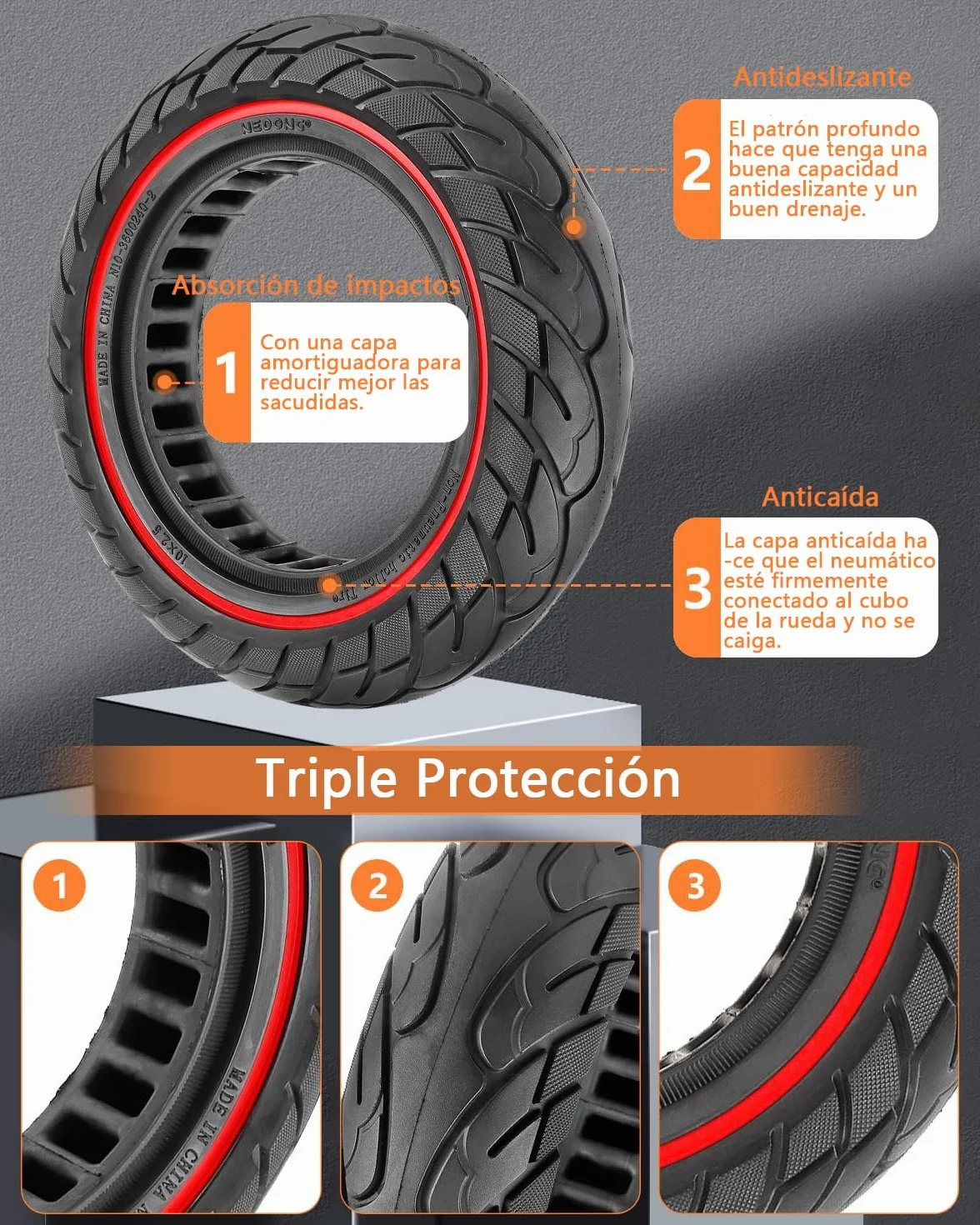 Neumáticos de Goma Maciza 60/70-6,5 10x2,5 para Segway Ninebot Max G30/G30E/G30LP Patinete Eléctrico Rueda de Repuesto Antipinchazo