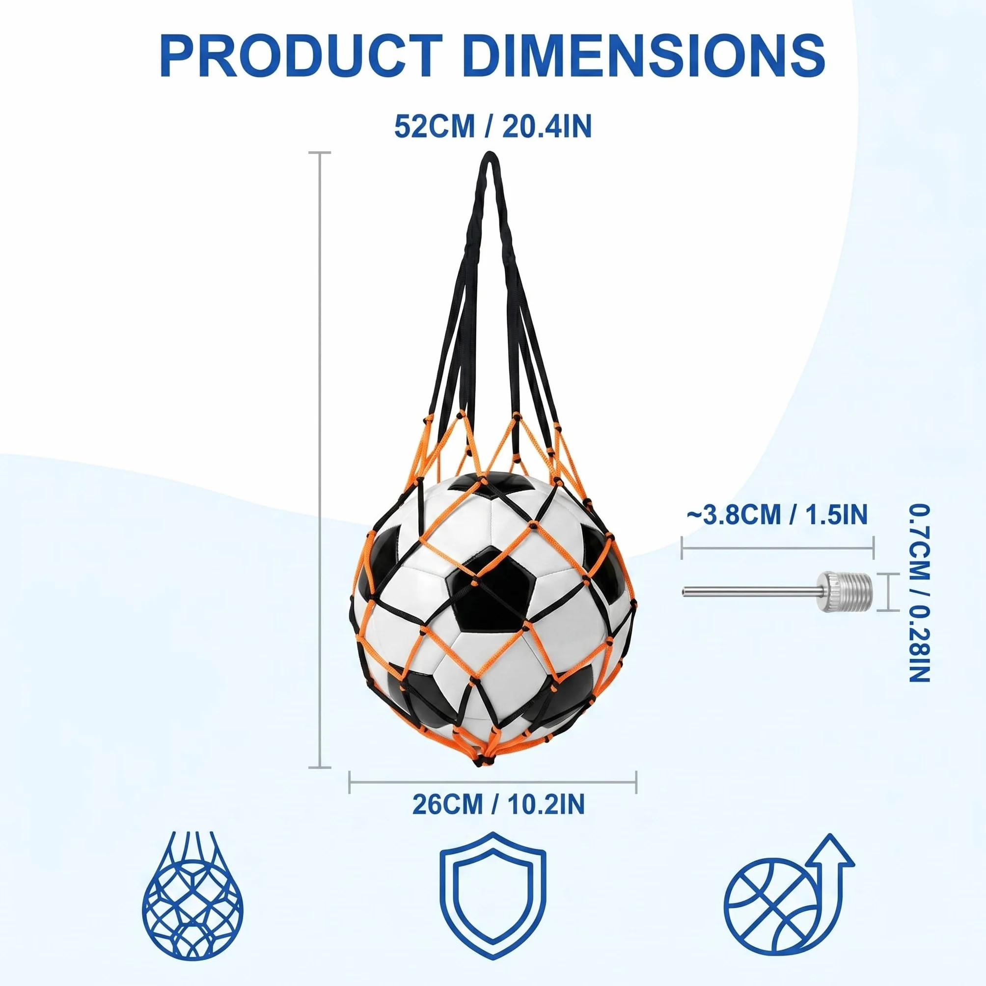 Redes para Balones + Agujas Inflables Malla de Nailon Resistente Fútbol Baloncesto Voleibol Kit Transporte