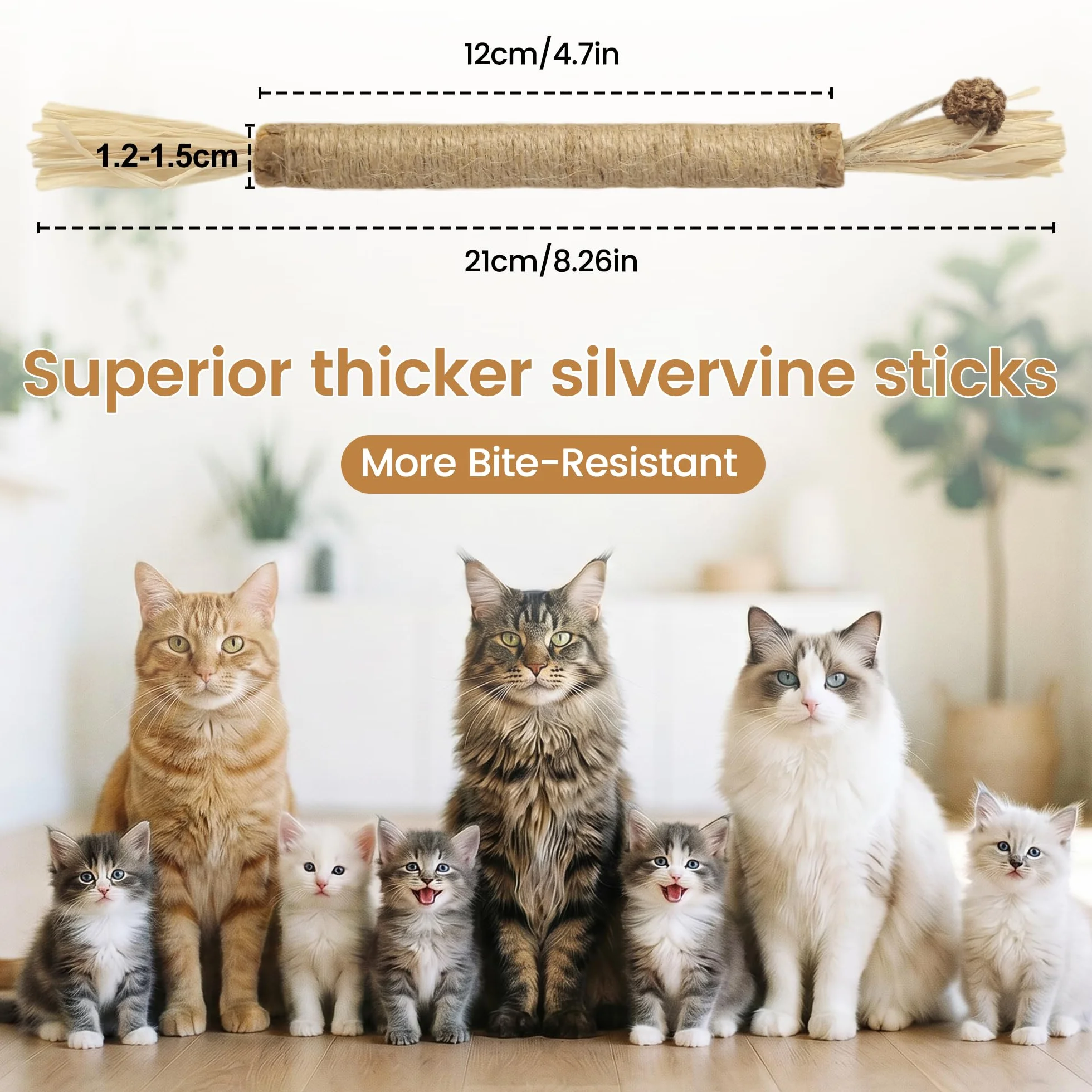 Juguetes para gatos, 7 cuerdas masticables para gatos y palos de vid plateada para gatos con hierba gatera natural y vid plateada, juguetes de limpieza segura de dientes para gatitos de