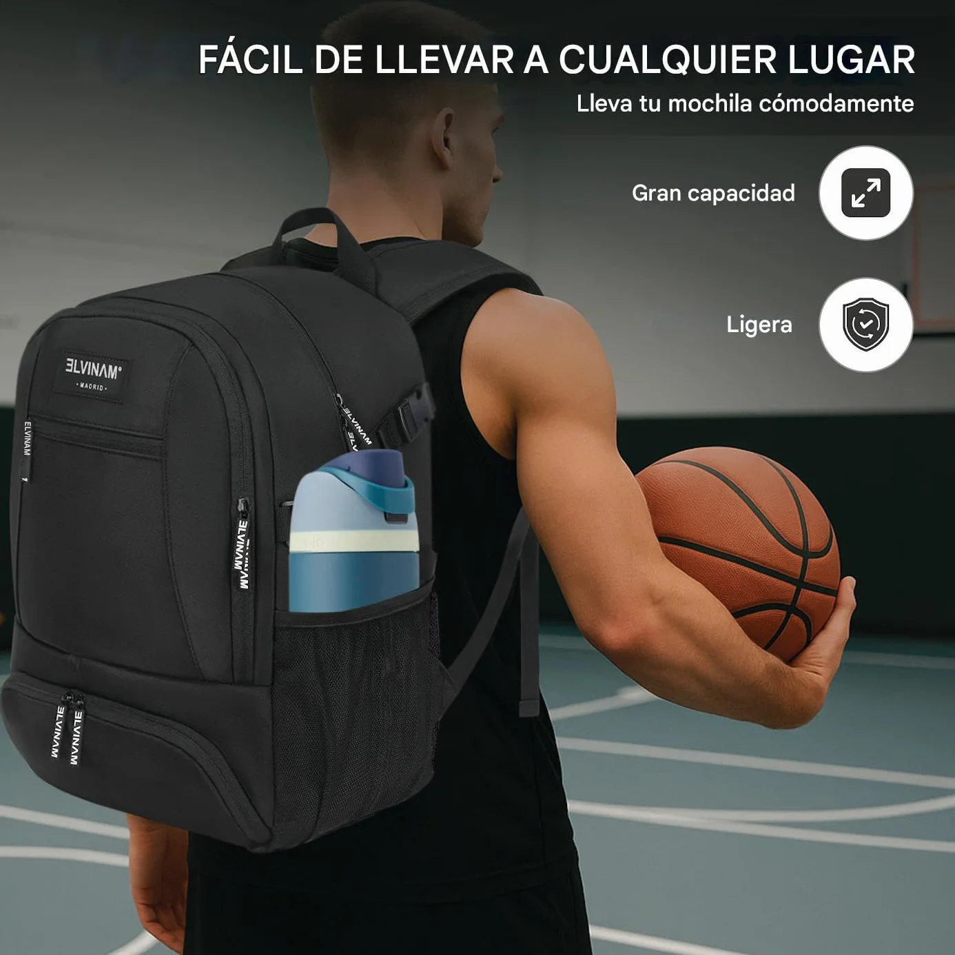 Mochila Baloncesto Impermeable Grande con Compartimento para Balón y Zapatillas