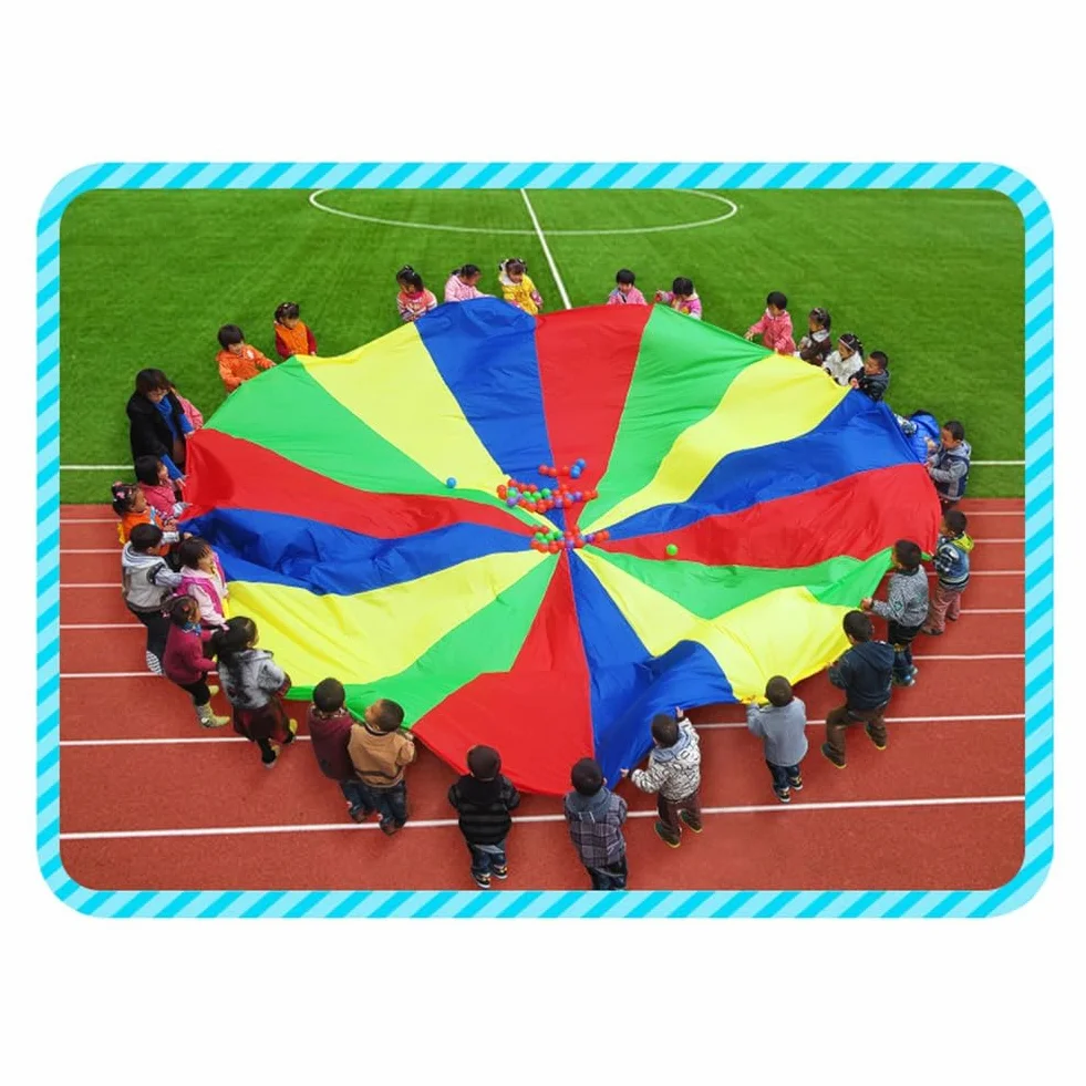Juego de Paracaídas para Niños de 3 Metros, Tela de Iris, Tapete de Fiesta Colorido con Asas