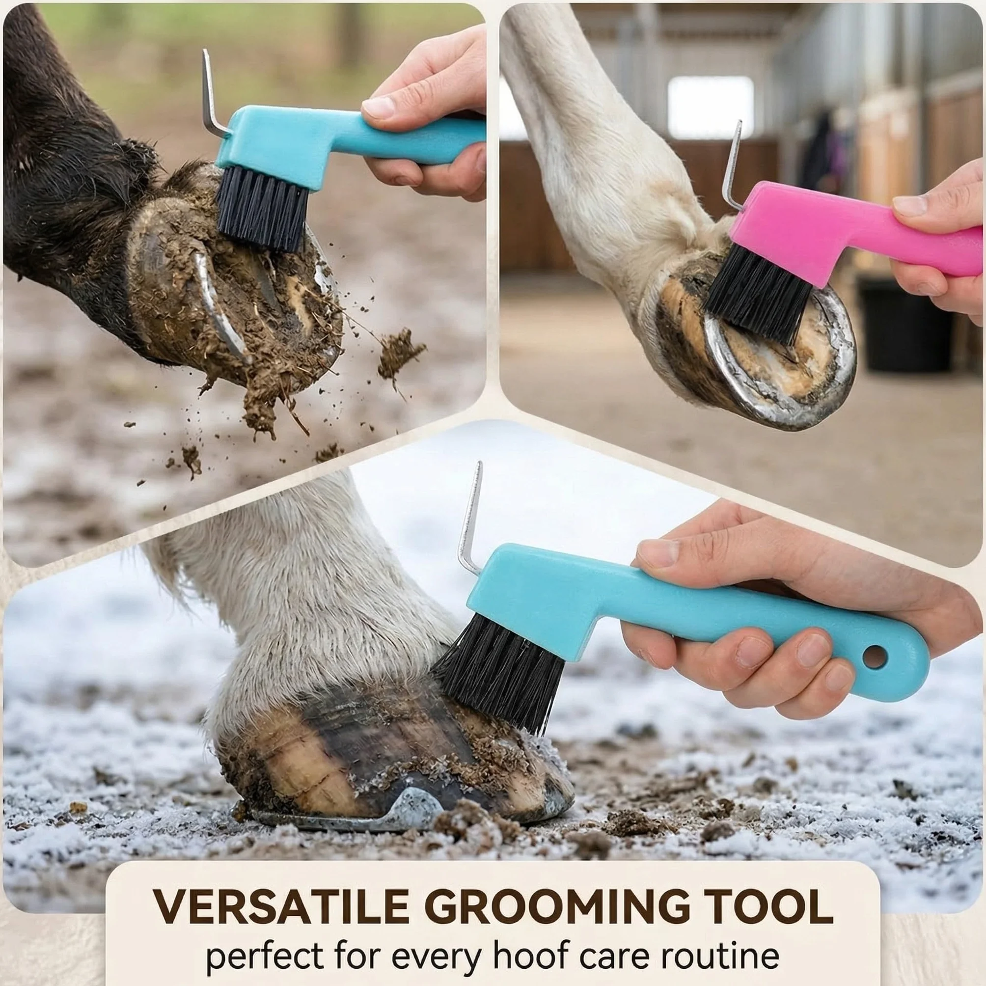 2 Piezas Cuidado de los Cascos del Caballo Raspadores de Pezuñas con Cepillo 2 en 1, Accesorios para el Cuidado de Caballos, Adecuados para Limpiar Pezuñas y Cuidar Pezuñas Suministros