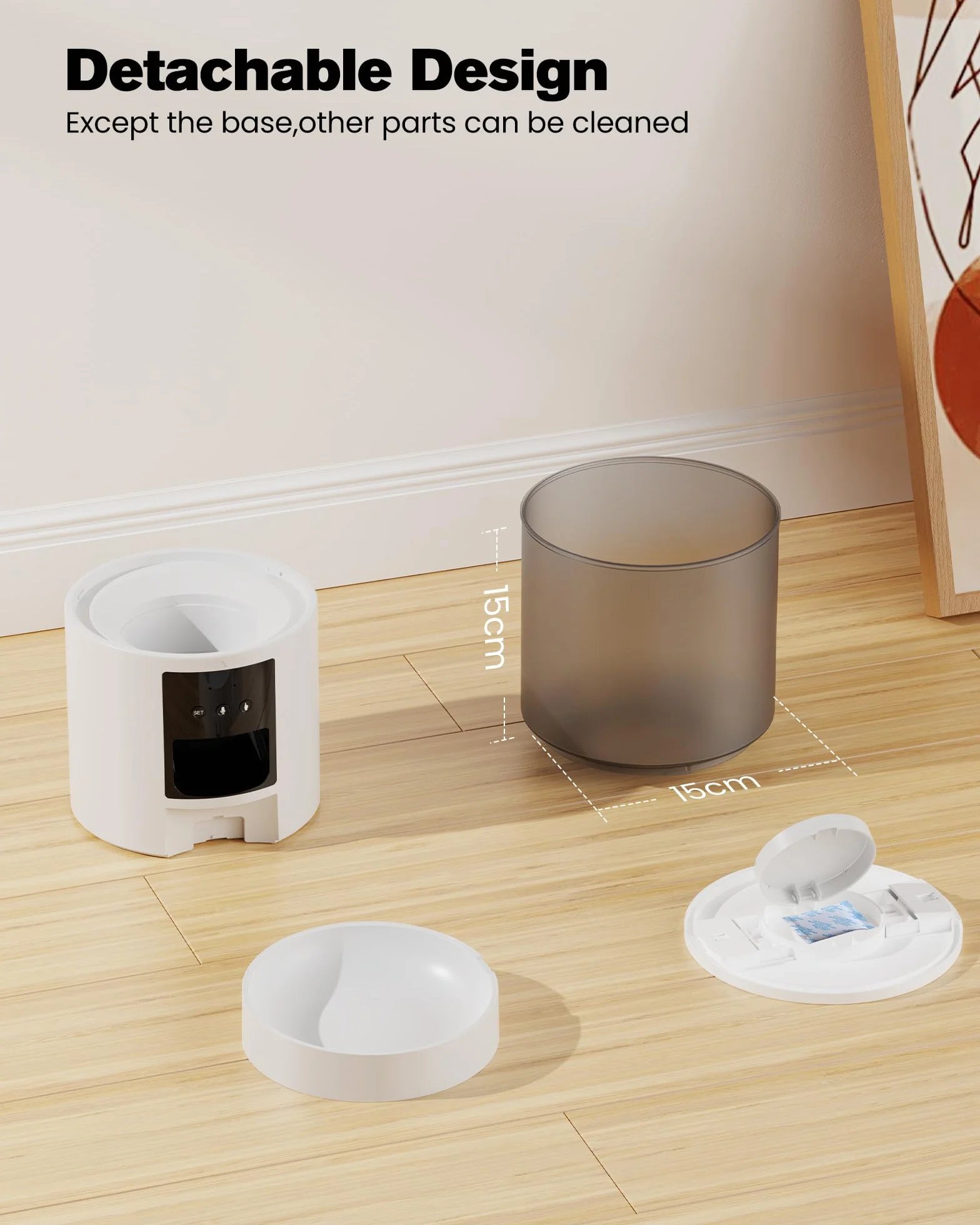 Comedero Gato Automatico WiFi Alimentador: Dispensador Comida Gatos/Perros con Grabación 10s - Máquina de Comida Inteligente para Kitty Temporizador Programable Control App 4L Blanco