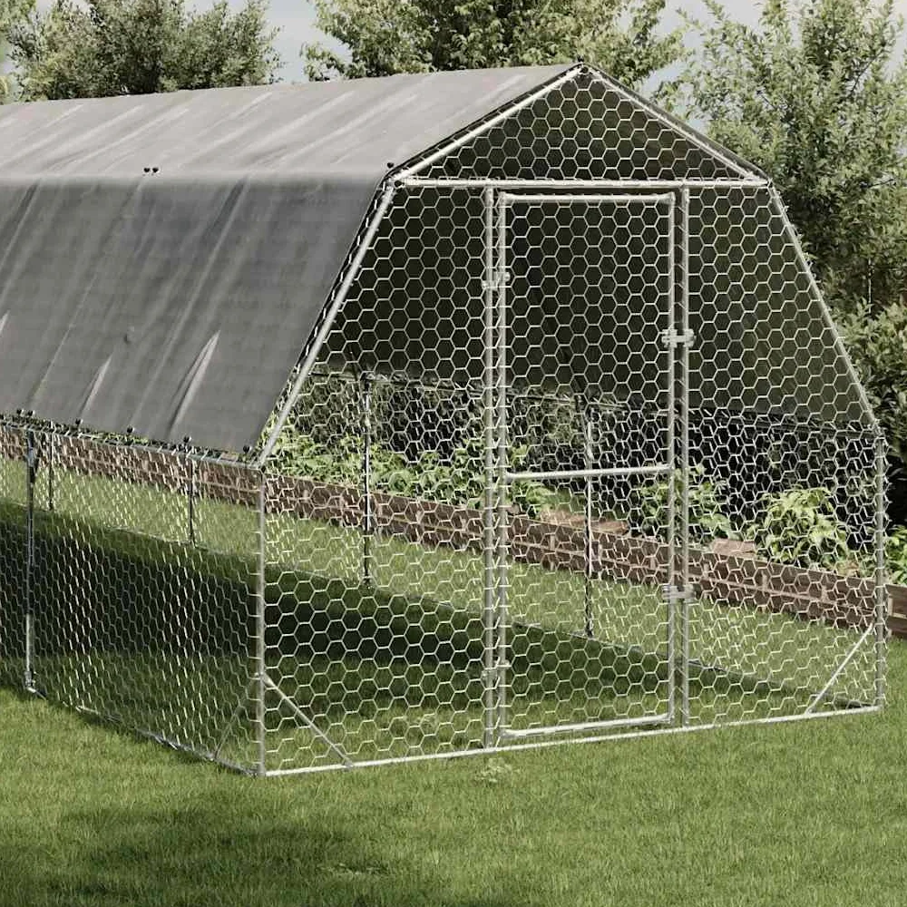 Gallinero con techo, 2,5 x 12 x 2,25 m, de acero galvanizado, 30 m², gran cercado para aves de corral, para pollos, patos, gansos y conejos, con puerta con cerradura