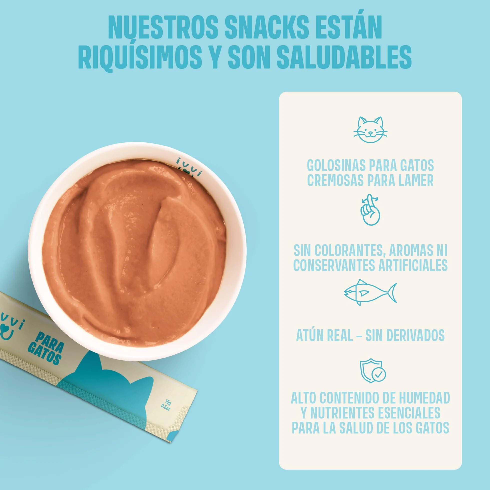 ivvi Esencia Multivitamínica para Gatos – Snack Cremoso con Atún Real – con Vitaminas B, Vitaminas A, D3 y E, Biotina, L-lisina, Magnesio y Mejillón de Labio Verde – 30 x 15 g