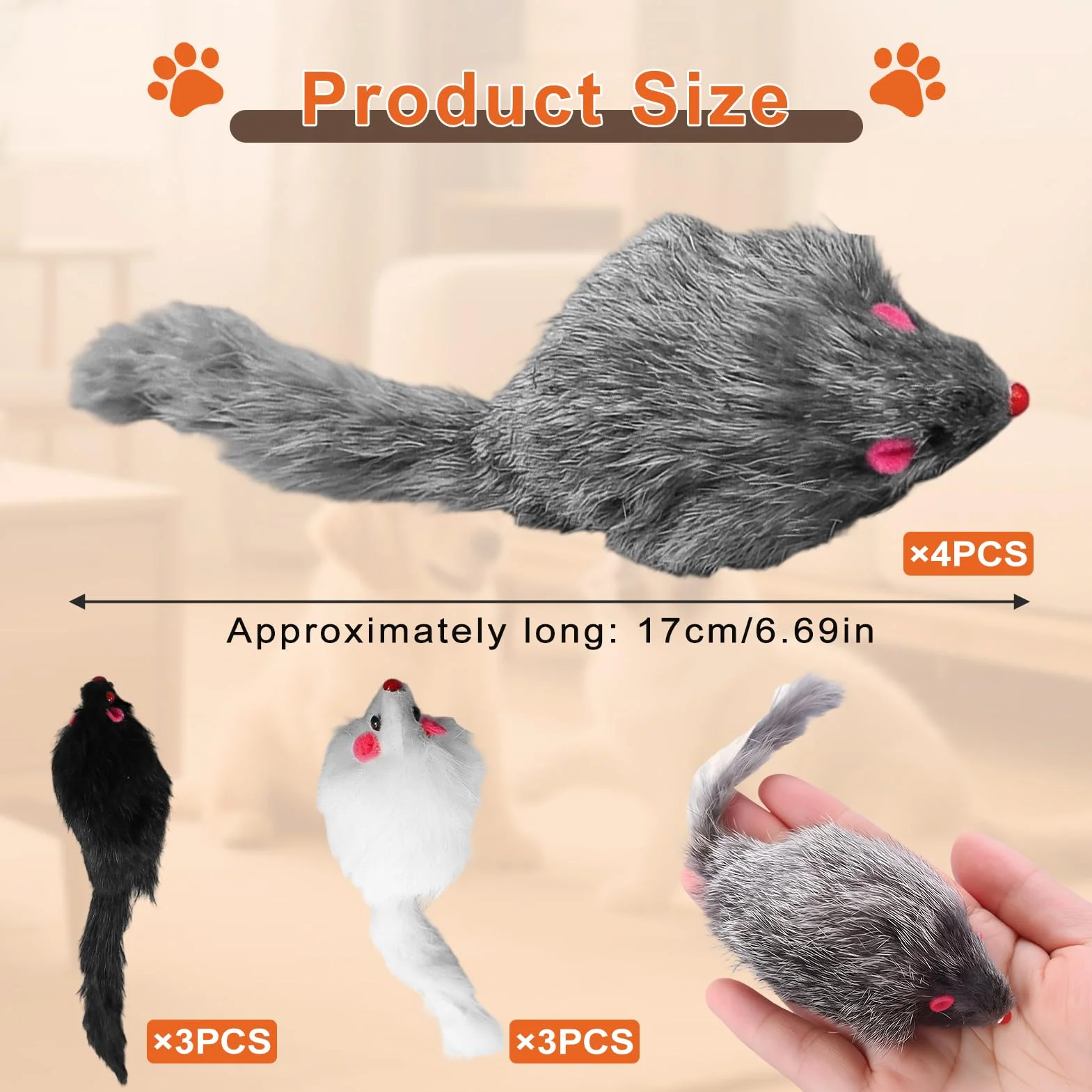 Juego de 10 ratones de juguete con piedra sonora empapada en hierba gatera, juguetes para gatos para todas las razas de gatos, los ingredientes son inofensivos. Paquete mixto de 10 unidades en tres