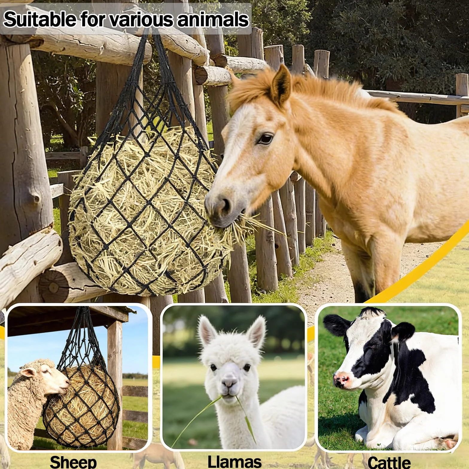 2 Piezas Redes de Heno para Caballos, Malla Fina de 5x5 cm para Alimentación Lenta, Portátil Red Heno para Cabras, Reduce el Desperdicio para Caballos, Cabras y Ponis