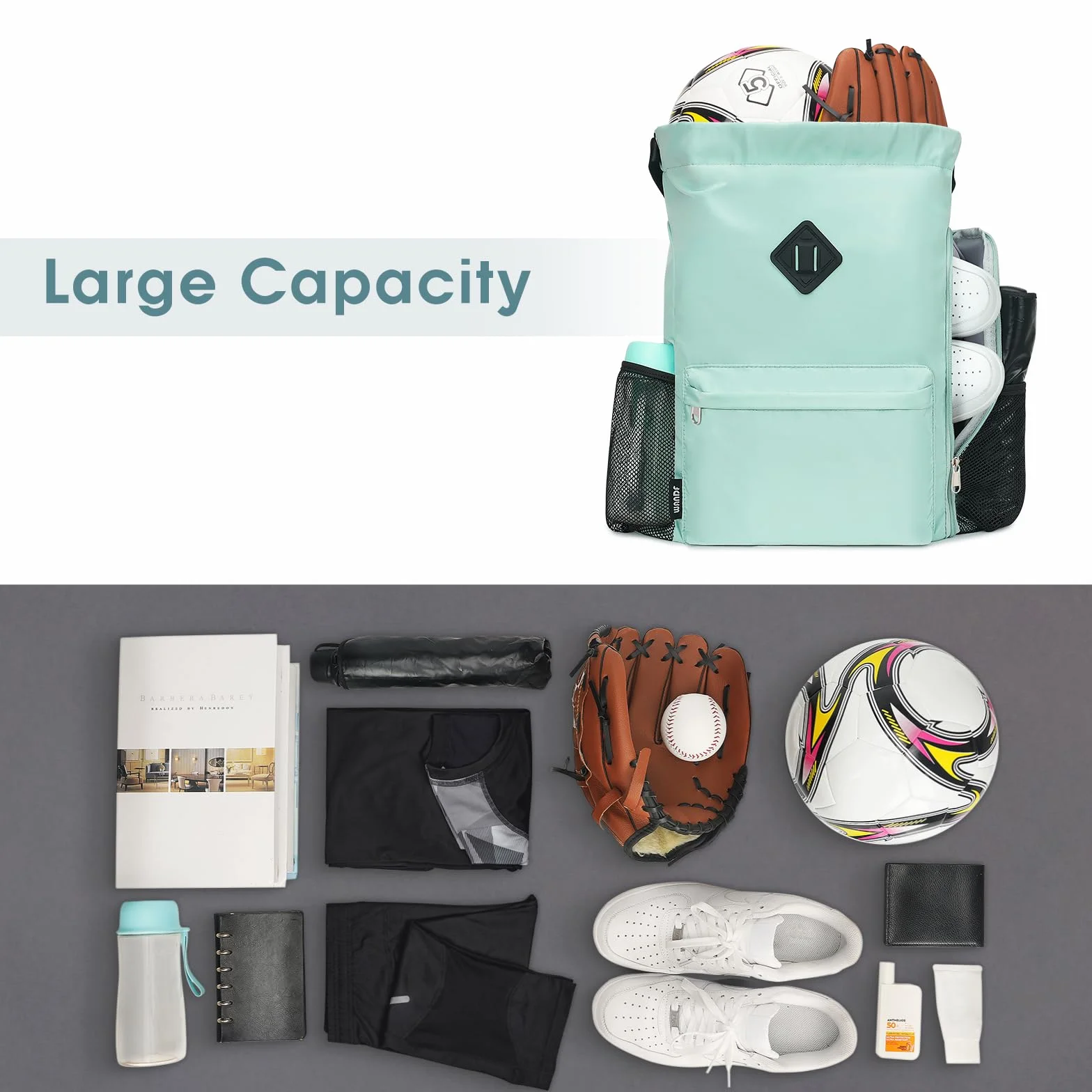 WANDF Mochila de deporte con compartimento para zapatos, resistente al agua, Verde Menta