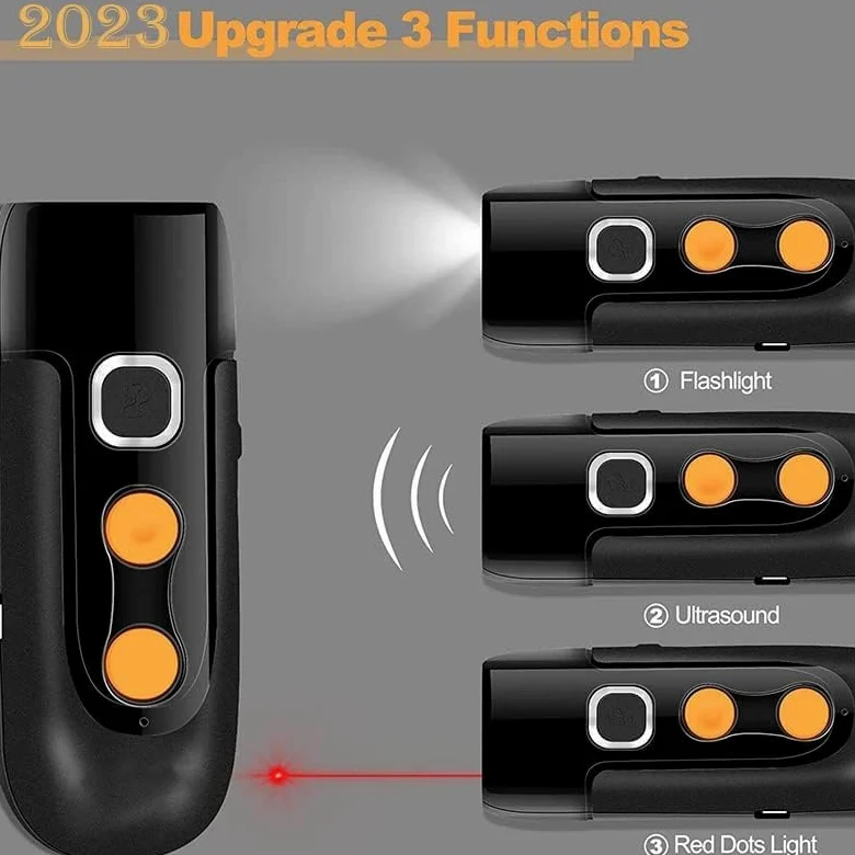 Dispositivo ultrasónico anti ladridos para entrenamiento de perros, controla el ladrido excesivo con linterna LED. Características