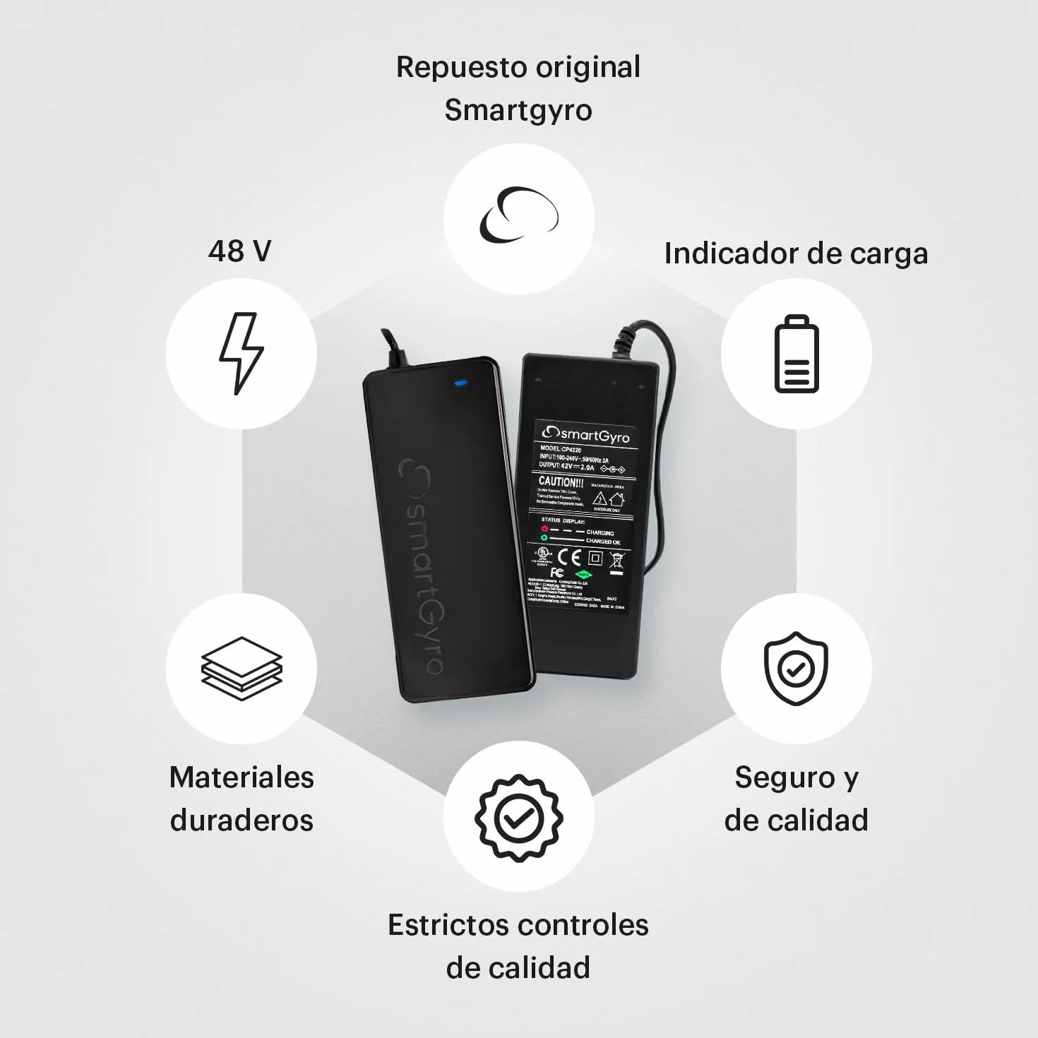 SmartGyro Cargador 48V 4800 para Patinetes Eléctricos Speedway, Rockway, Crossover, K2 y Ryder