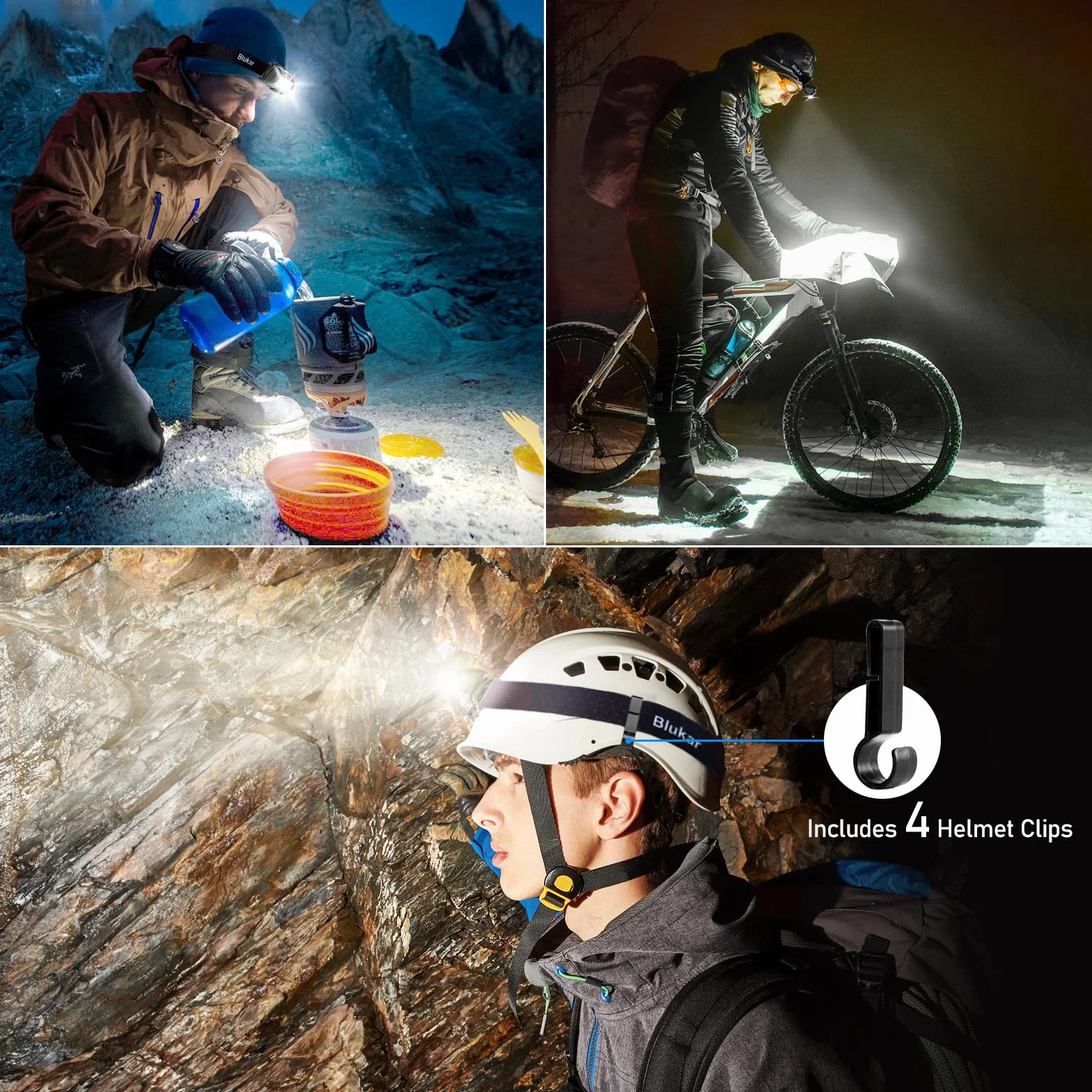 Blukar Linterna Frontal Recargable LED Superbrillante, Atenuación Continua, IPX5 Impermeable para Camping