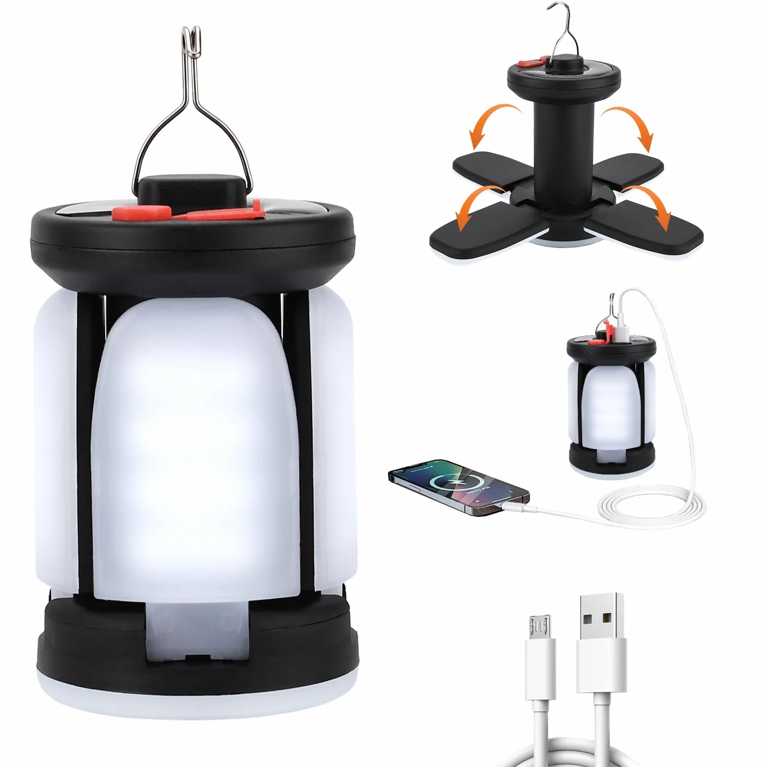 Lámpara Camping Plegable LED Recargable 6 Modos Luz 2400mAh Carga Solar USB 60 LEDs