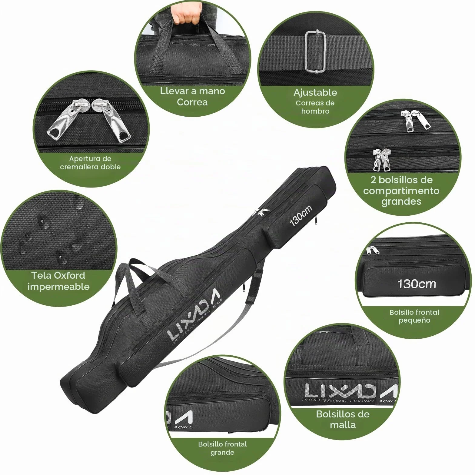 Lixada Bolsa Plegable para Caña de Pescar 100 cm 130 cm 150 cm