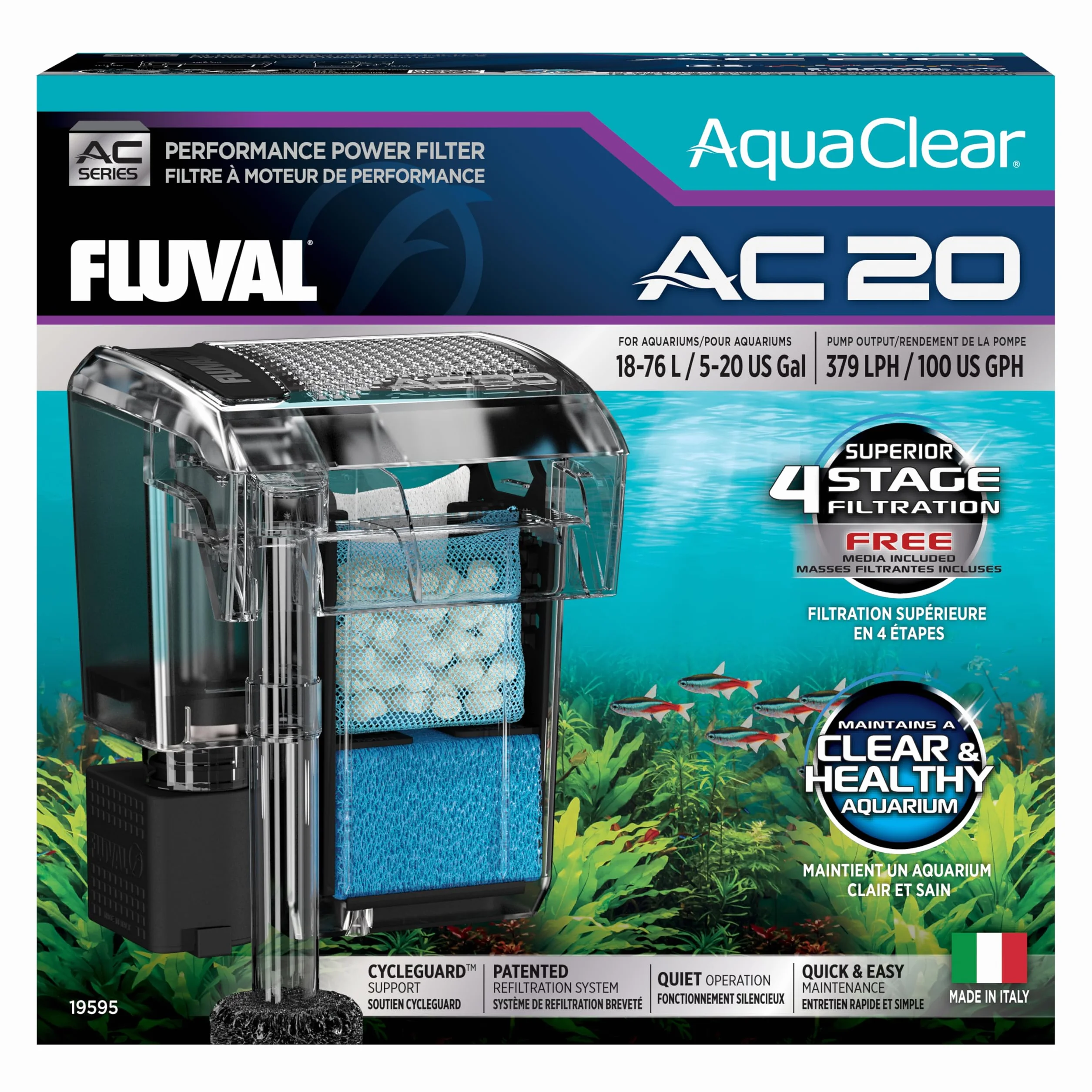 Filtro de Mochila para Acuario Fluval AquaClear AC20, 379 lph | 379 lph