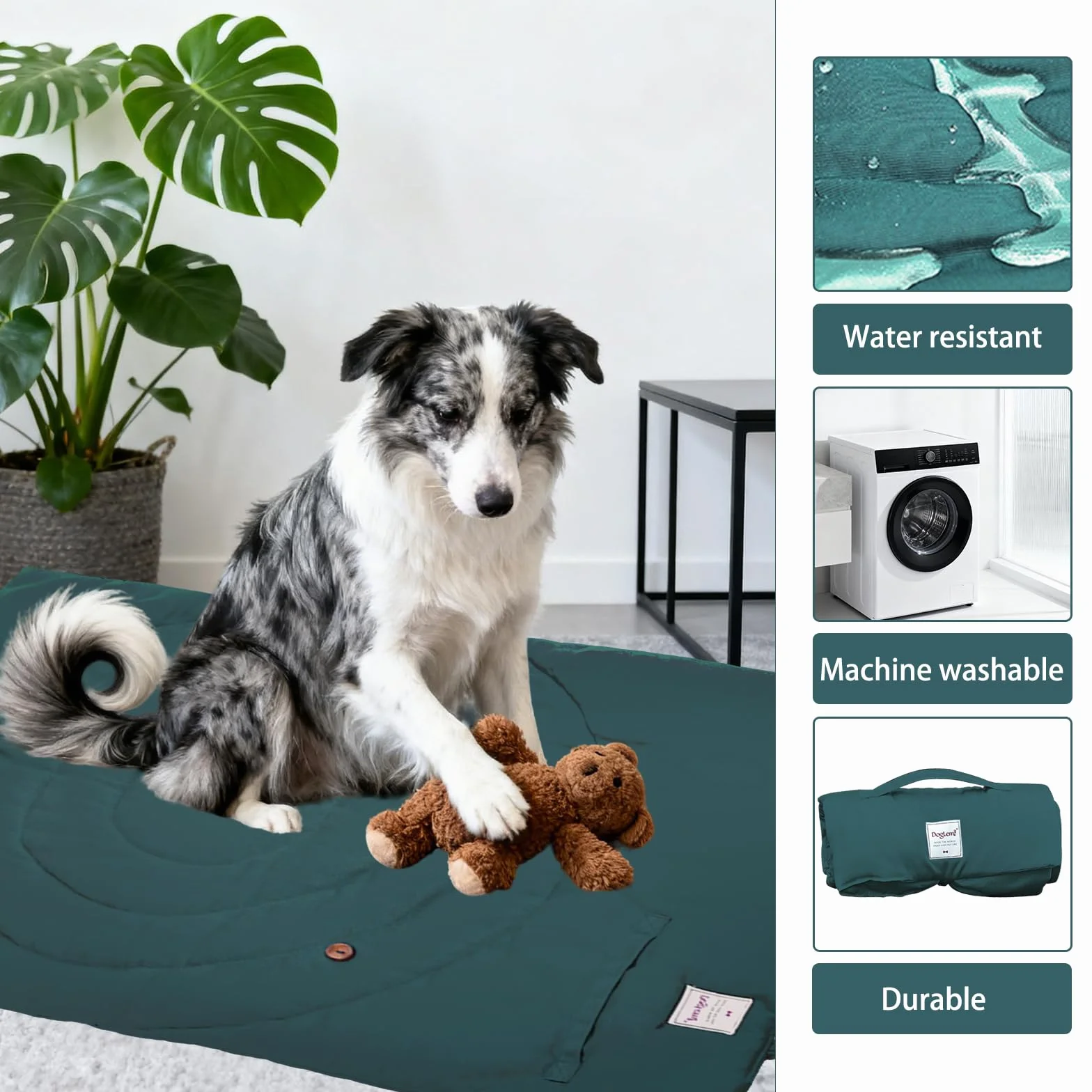 Colchoneta Plegable para Perros, 95 x 65 cm Lavable Impermeable Cama para Perros Grande y Mediana Cojín portátil para Perro y Gatos Manta de Viaje para Mascotas Colchón Multifunción (verde)