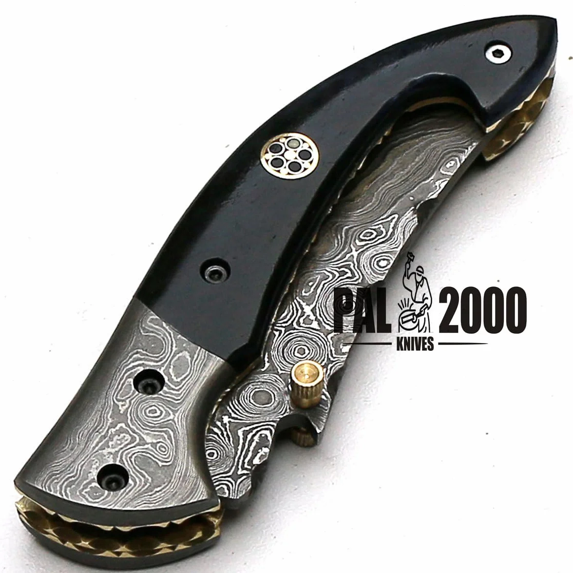 Cuchillo de bolsillo de acero damasco 7 cm hoja con funda