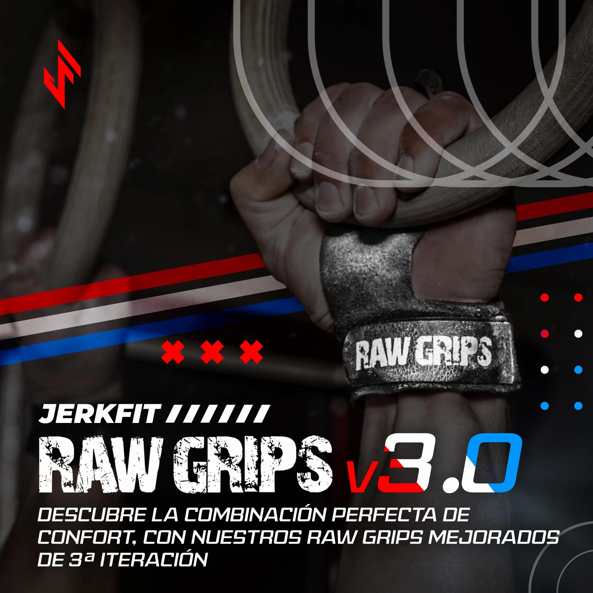 JerkFit Raw Grips Agarre de Cuero 2 Dedos para Gimnasia Cross Training Protección de Palmas Levantamiento de Pesas