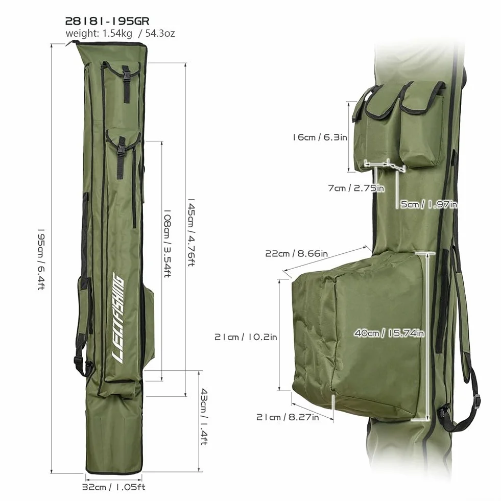 Bolsa de transporte para caña de pescar 1,75m 1,95m resistente al agua 1000D Oxford