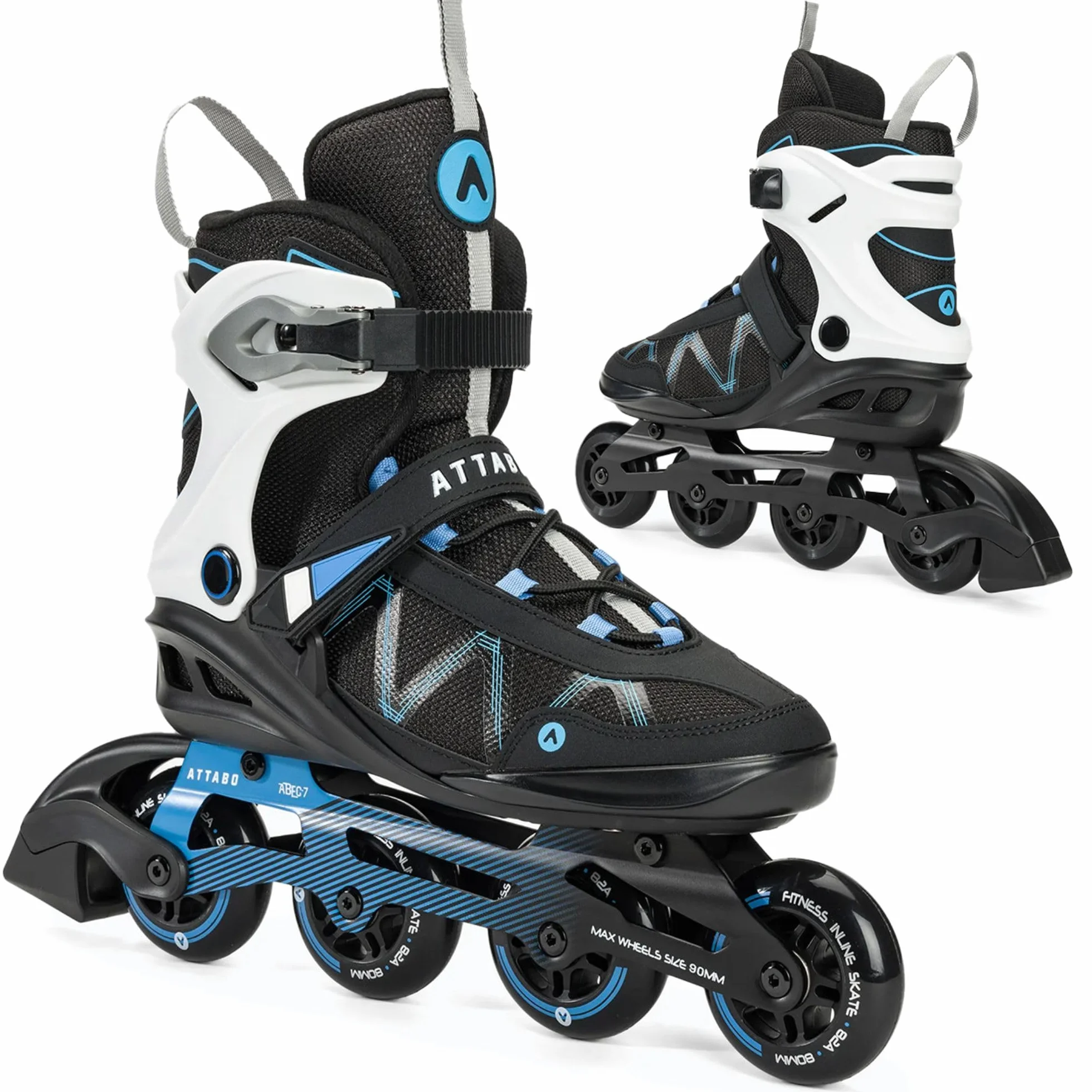ATTABO Patines en línea Bliss Hombre 40-46 EU Bota Semirrígida Chasis Aluminio Ruedas 80 mm PU Rodamientos ABEC-7 Ajustable Azul