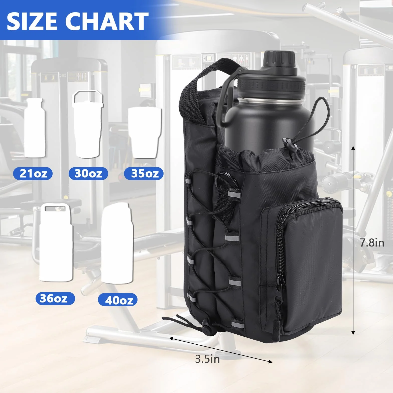 Bolsa magnética impermeable pequeña para gimnasio, viajes, deporte (correa negra)