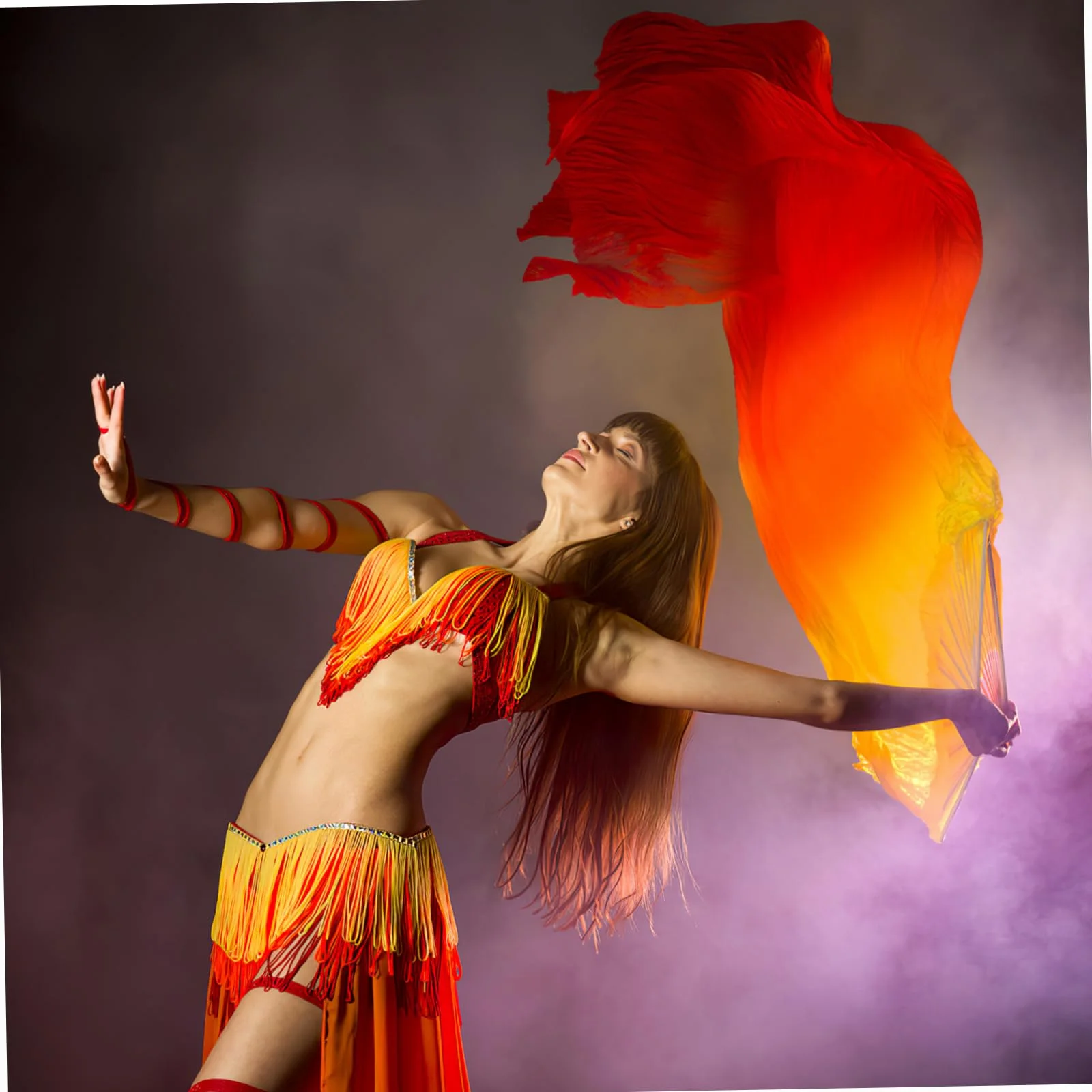 YARNOW Abanico Bailarín de Bambú y Seda Color Degradado para Danza del Vientre