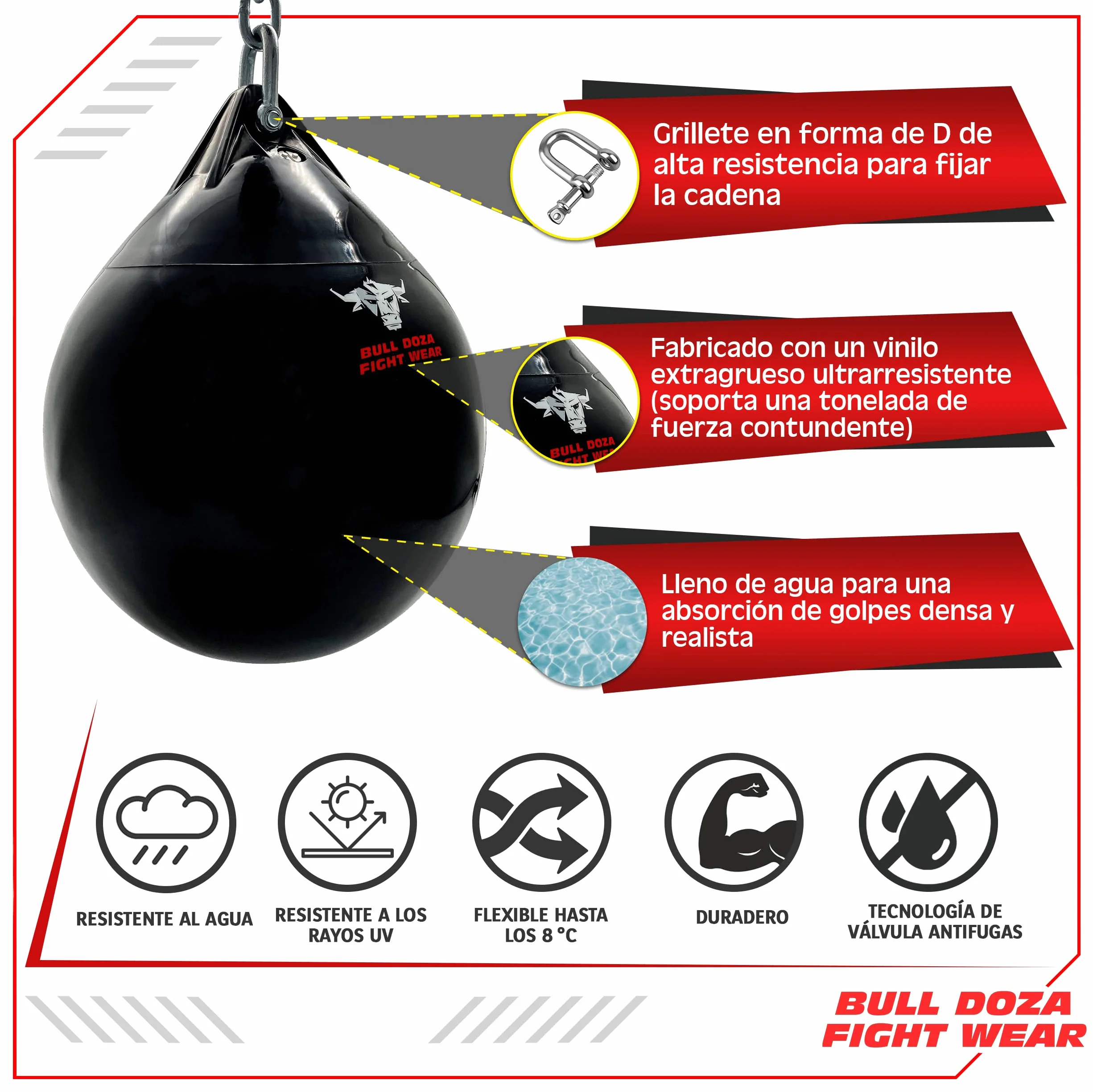 Bull Doza Fight Wear Saco de Boxeo de Agua Resistente Impermeable