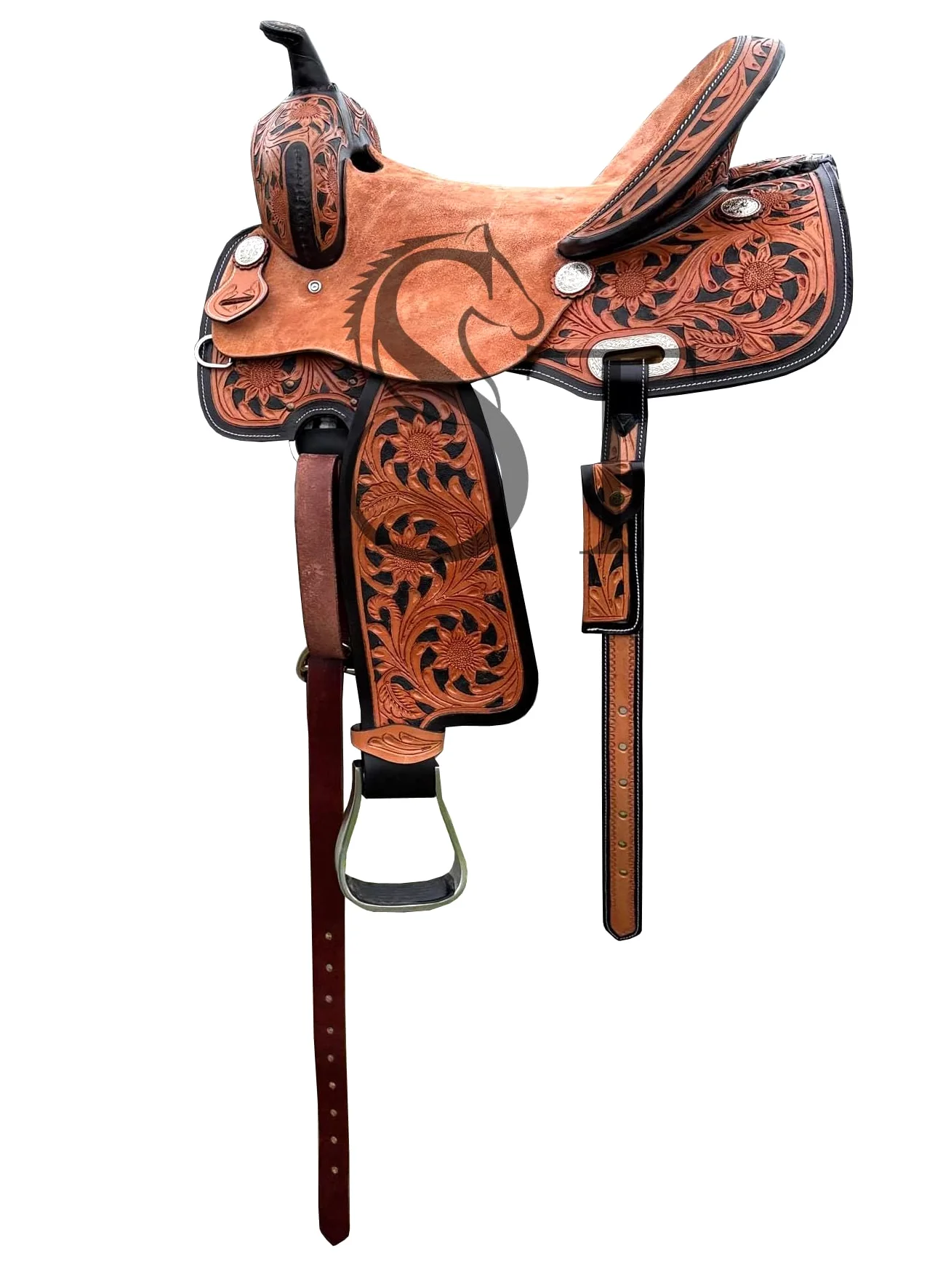 Western Horse Saddle - Juego de tachuelas de cuero, estribos ajustables hechos a mano y aparejo duradero, para montar en senderos, ranchos y placer (10 a 18 pulgadas) ST-258
