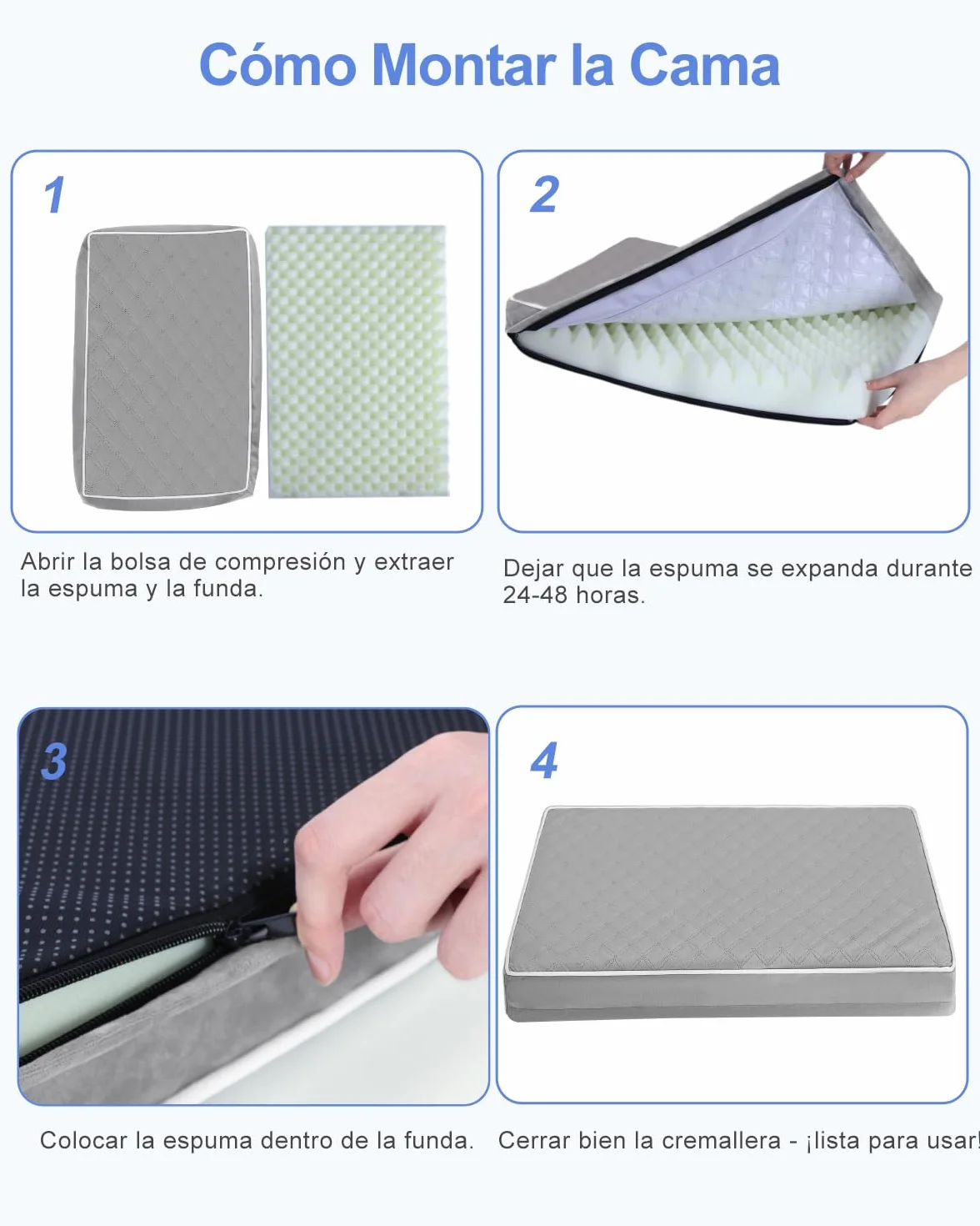 KSIIA Cama para Perros Medianos Ortopédica, Colchón Perro Lavable, Colchoneta Perro Impermeable, Dog Bed con Funda Extraíble, Gris, 88x55x7cm