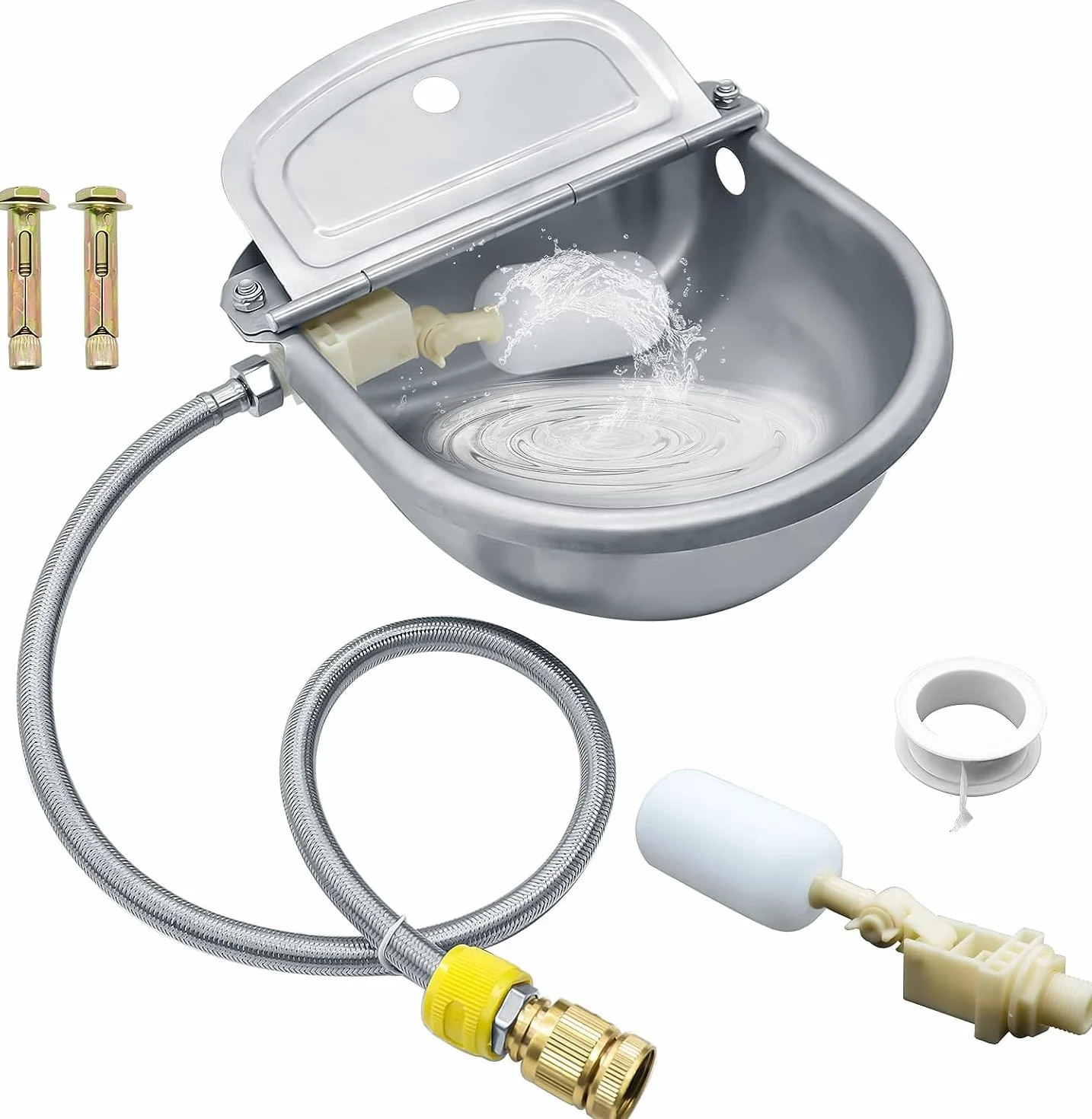 Bebedero automático para Animales, Bebedero de Acero Inoxidable 304 para Perros, Caballos, Cabras, Cerdos y Vacas, con Manguera, 2 válvulas de Flotador
