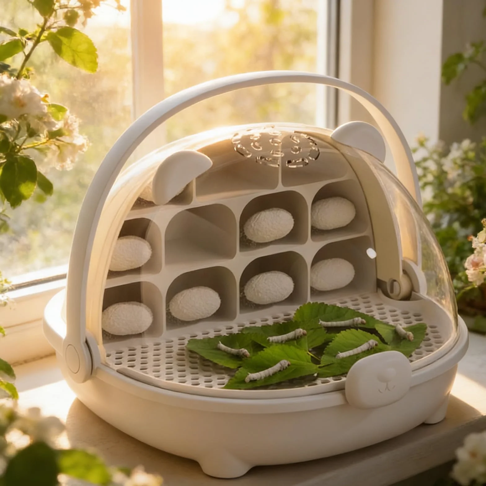 Caja De Crecimiento De Gusanos De Seda, Cápsula Espacial para La Cría De Gusanos De Seda, Jaula De Hábitat Animal,Caja De Alimentación con Asa, para Cría De Gusanos Y Pequeños Reptiles (B)