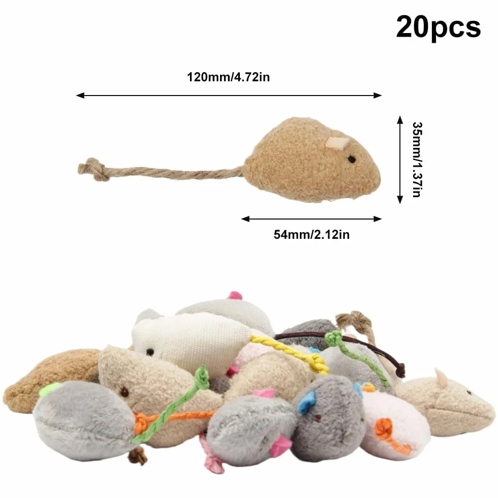 20 Piezas Juguetes paraGatos Ratas Ratones para Gatos de Peluche Ratones de Juguete de Hierba Gatera Juguete de Ratón de Peluche de Gato Interior (Multicolor)